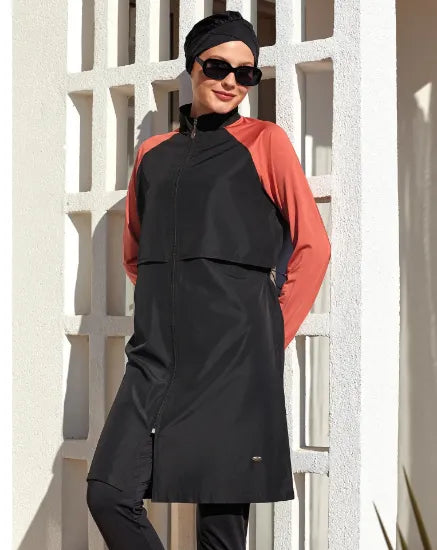 Safa Donker Groen Burkini — Burkini Met Gilet-Overlaag