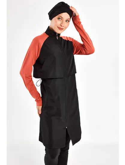 Safa Donker Groen Burkini — Burkini Met Gilet-Overlaag