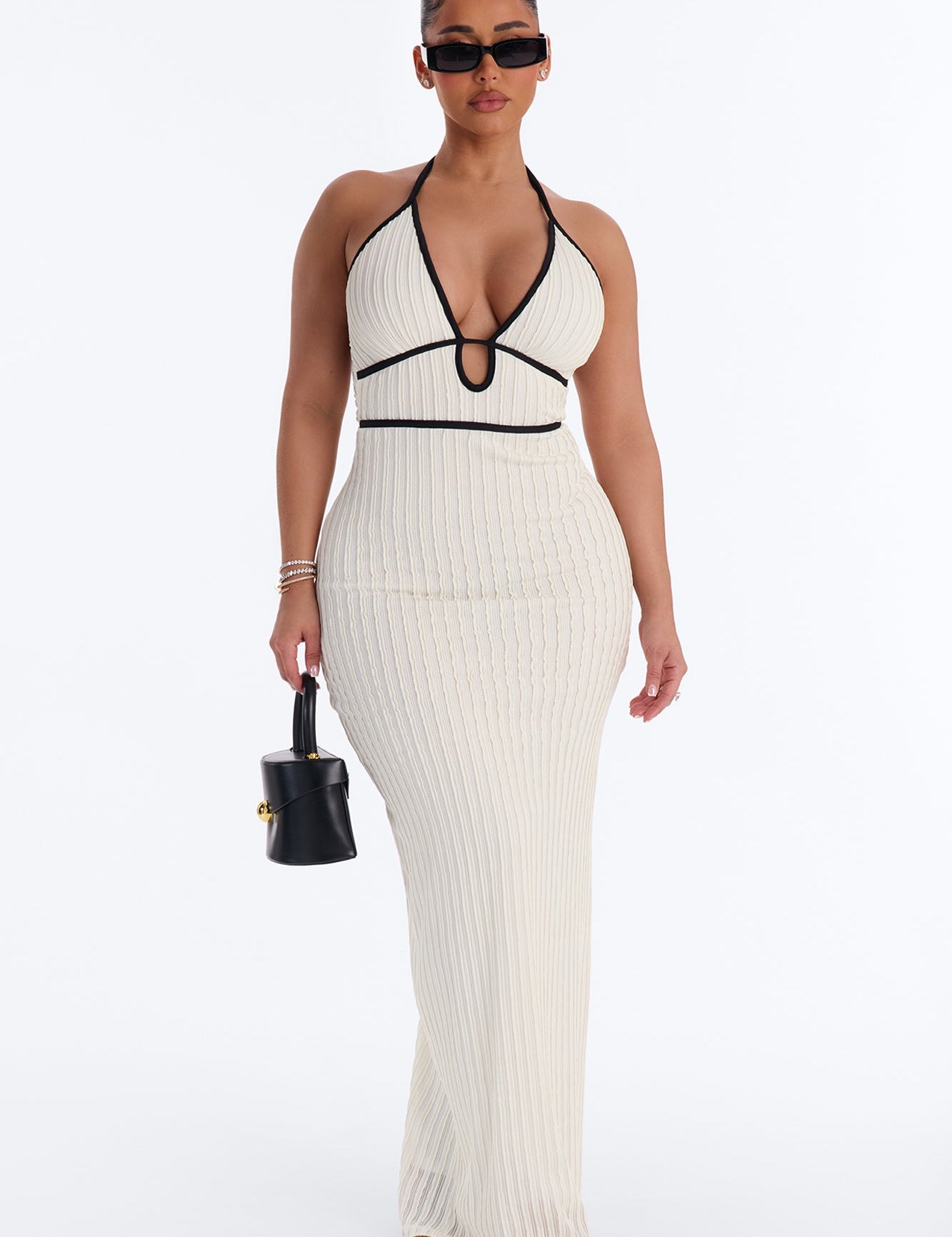 Gretextureerde maxi-jurk off-white - klassiek zomersouper