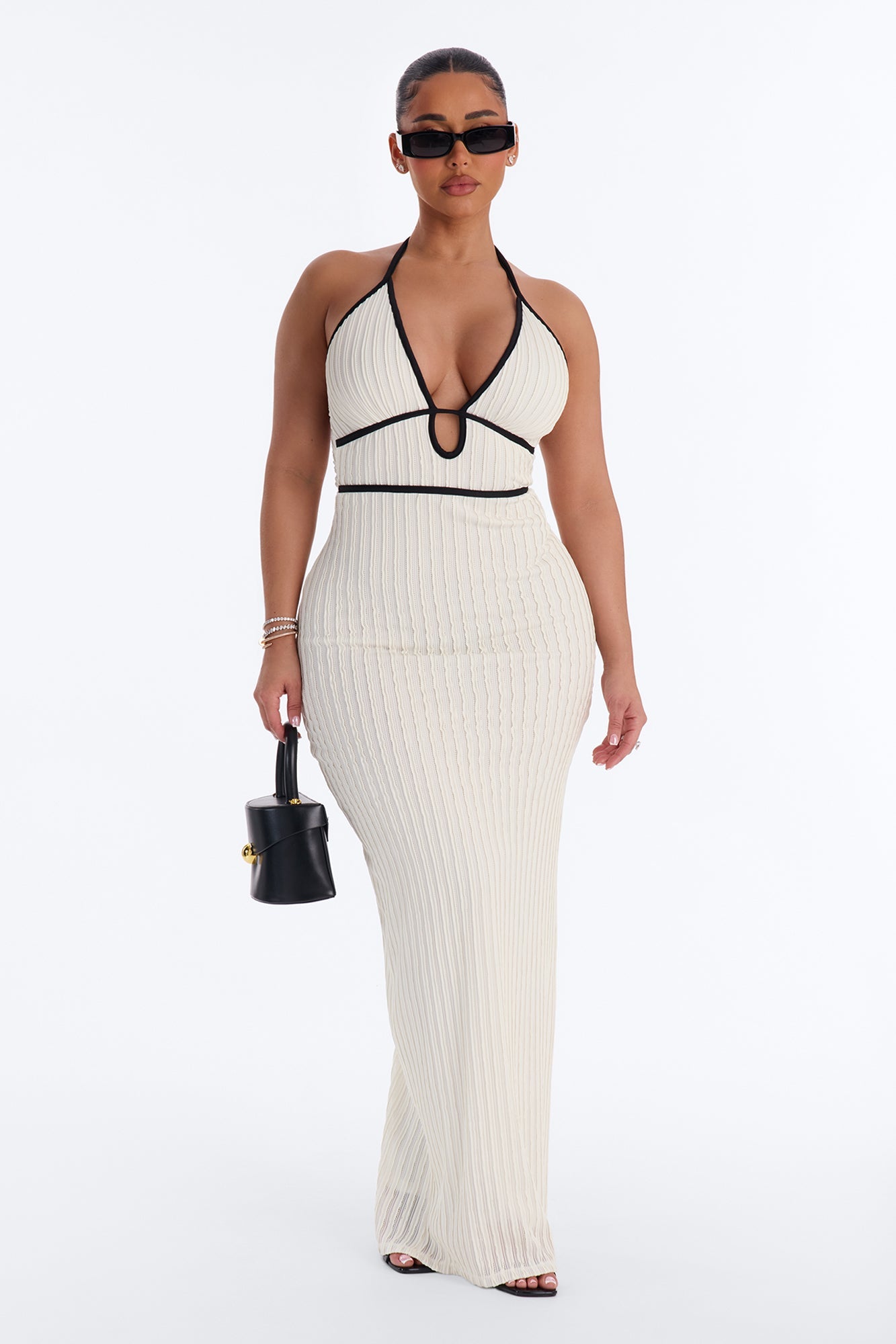 Gretextureerde maxi-jurk off-white - klassiek zomersouper
