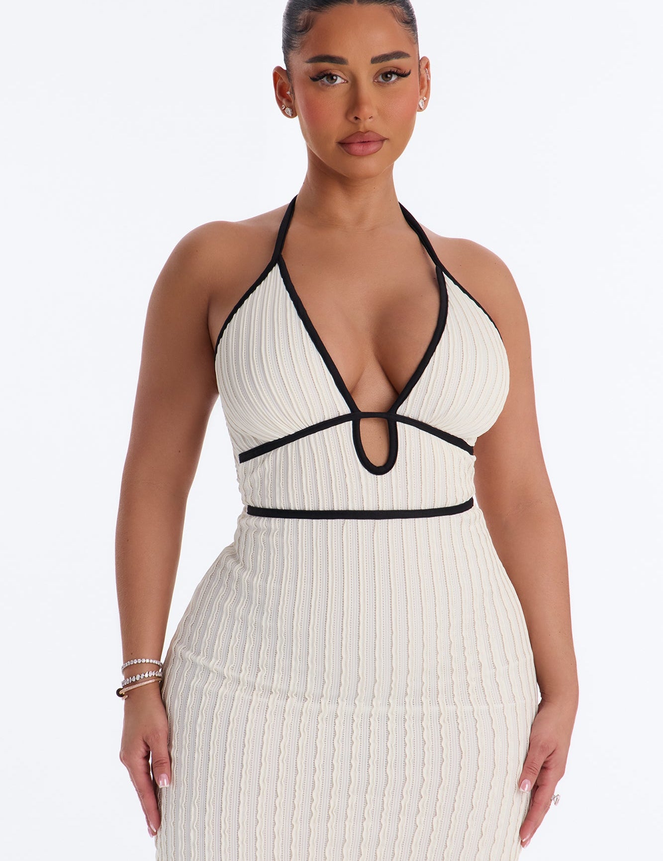 Gretextureerde maxi-jurk off-white - klassiek zomersouper
