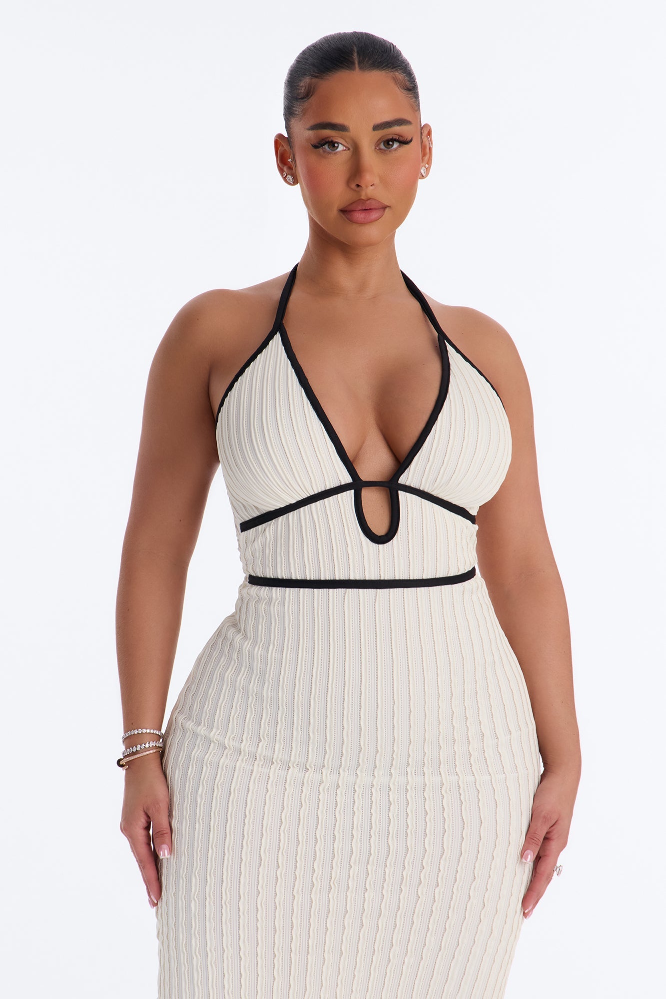 Gretextureerde maxi-jurk off-white - klassiek zomersouper