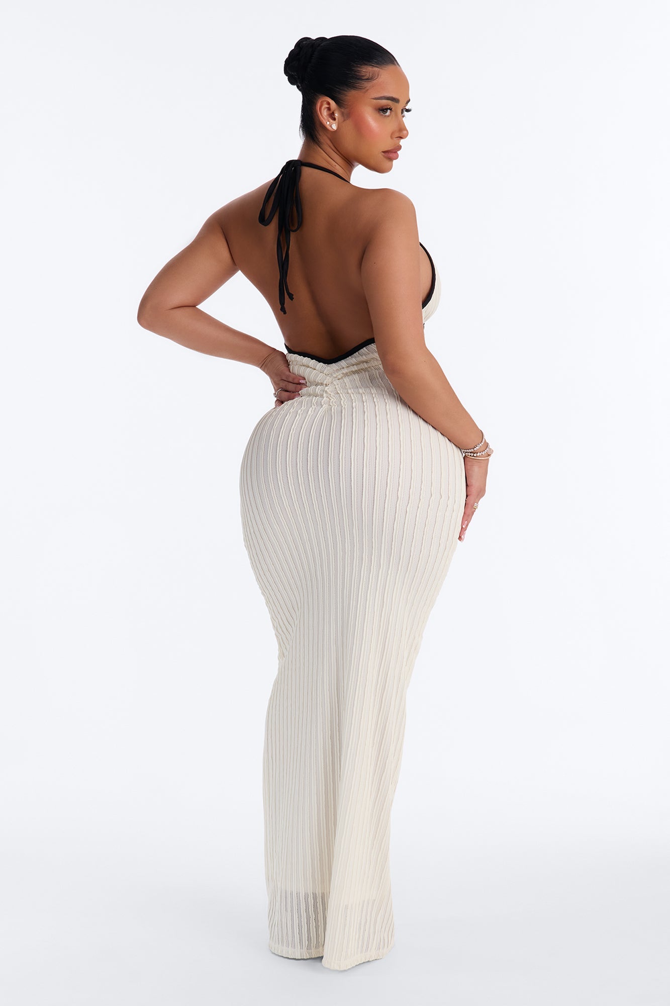 Gretextureerde maxi-jurk off-white - klassiek zomersouper