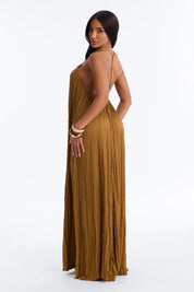Gouden Plissé Maxi Jurk – Lang & Stijlvol