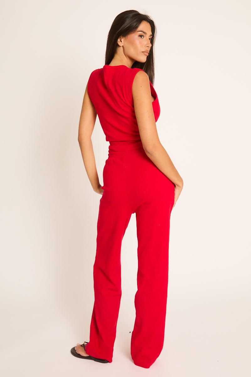 Rode Loungewear Set met Knopen en Broek - Caitlen