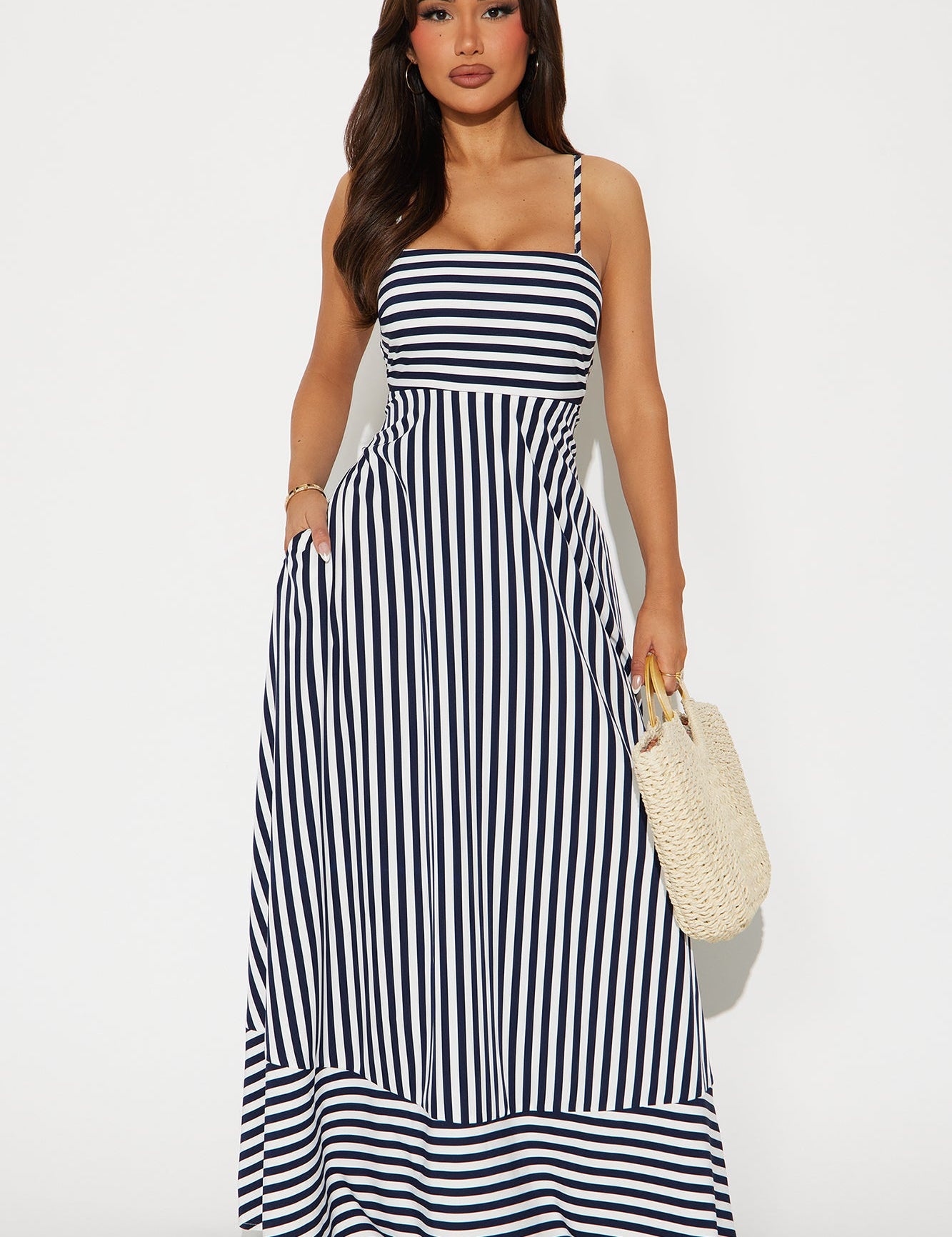 Anne Gestreepte Maxi Jurk - Marineblauw