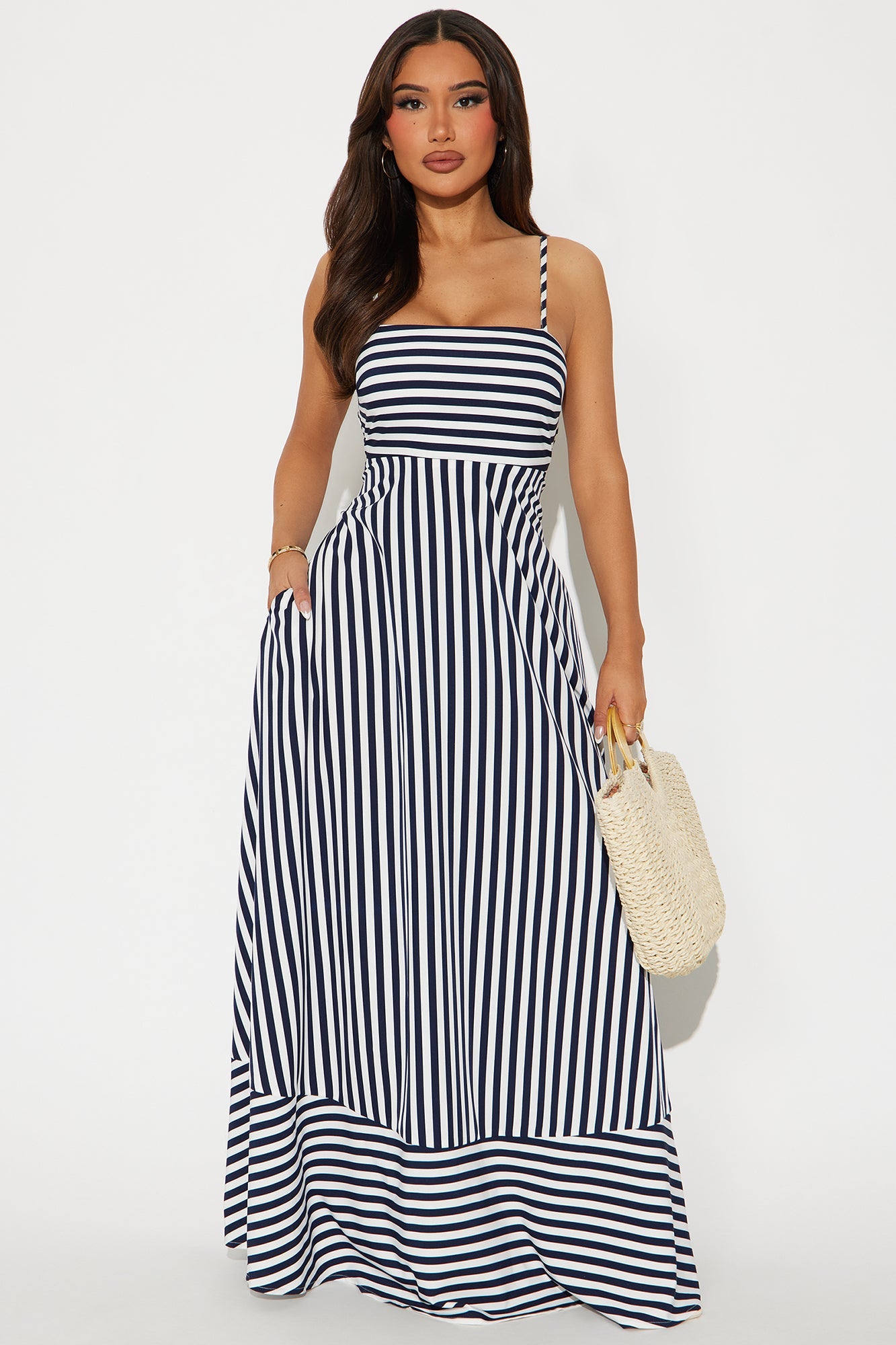 Anne Gestreepte Maxi Jurk - Marineblauw