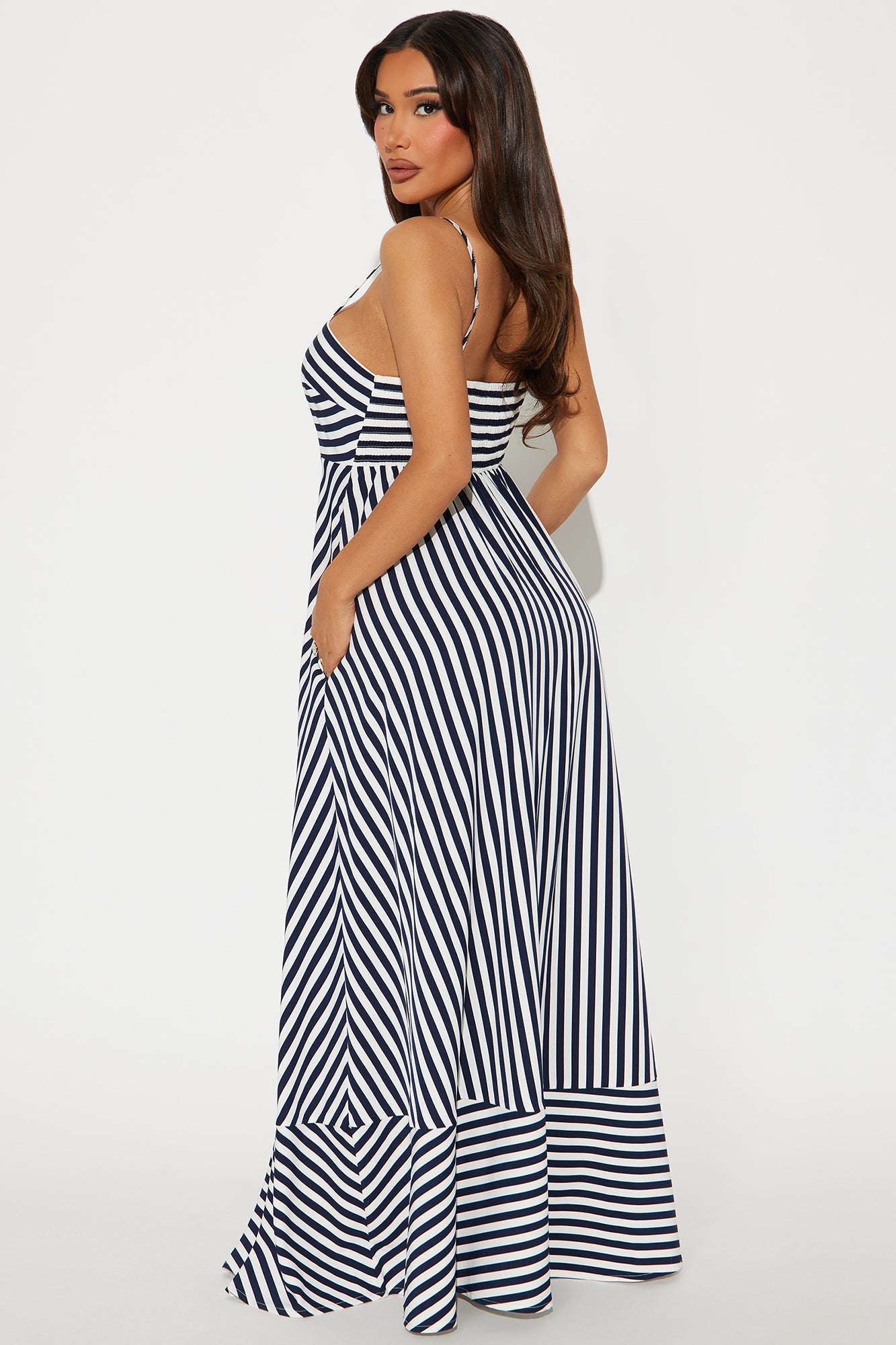 Anne Gestreepte Maxi Jurk - Marineblauw