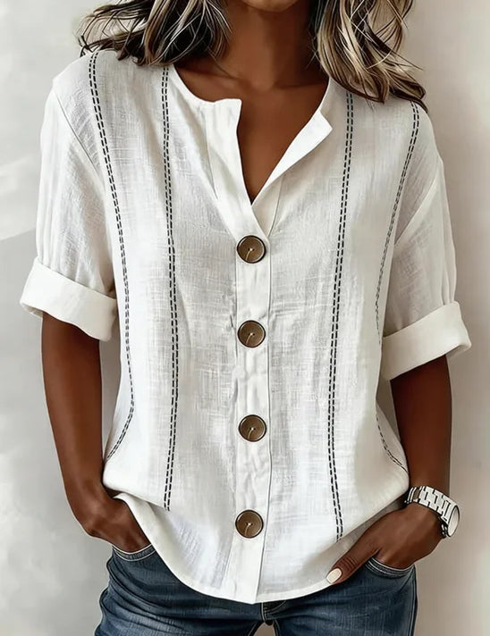 Linnen Blouse met Staande Kraag | Casual & Luchtig