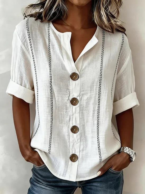Linnen Blouse met Staande Kraag | Casual & Luchtig