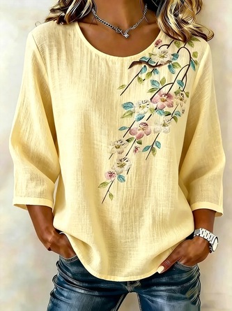 Ronde Hals Blouse met 3D Print en Korte Mouw – Luchtig & Wij