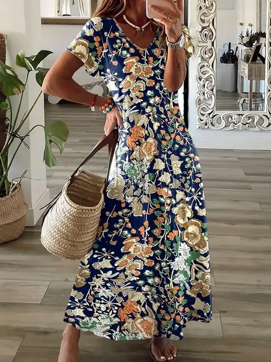 Luchtige Bloemenprint Jurk met V-hals | Grote Maten