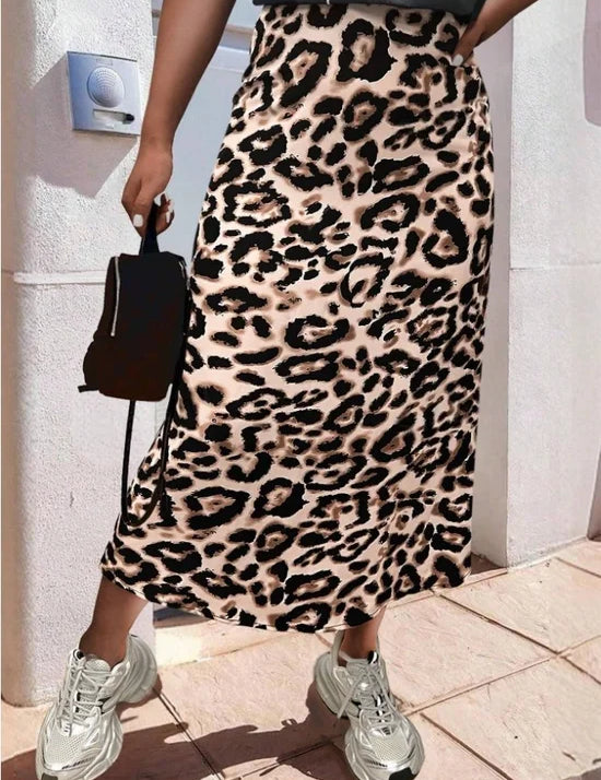 Luipaardprint zijden rok vintage stijl losse pasvorm