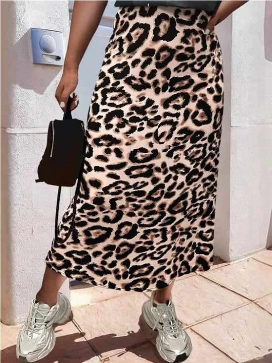 Luipaardprint zijden rok vintage stijl losse pasvorm
