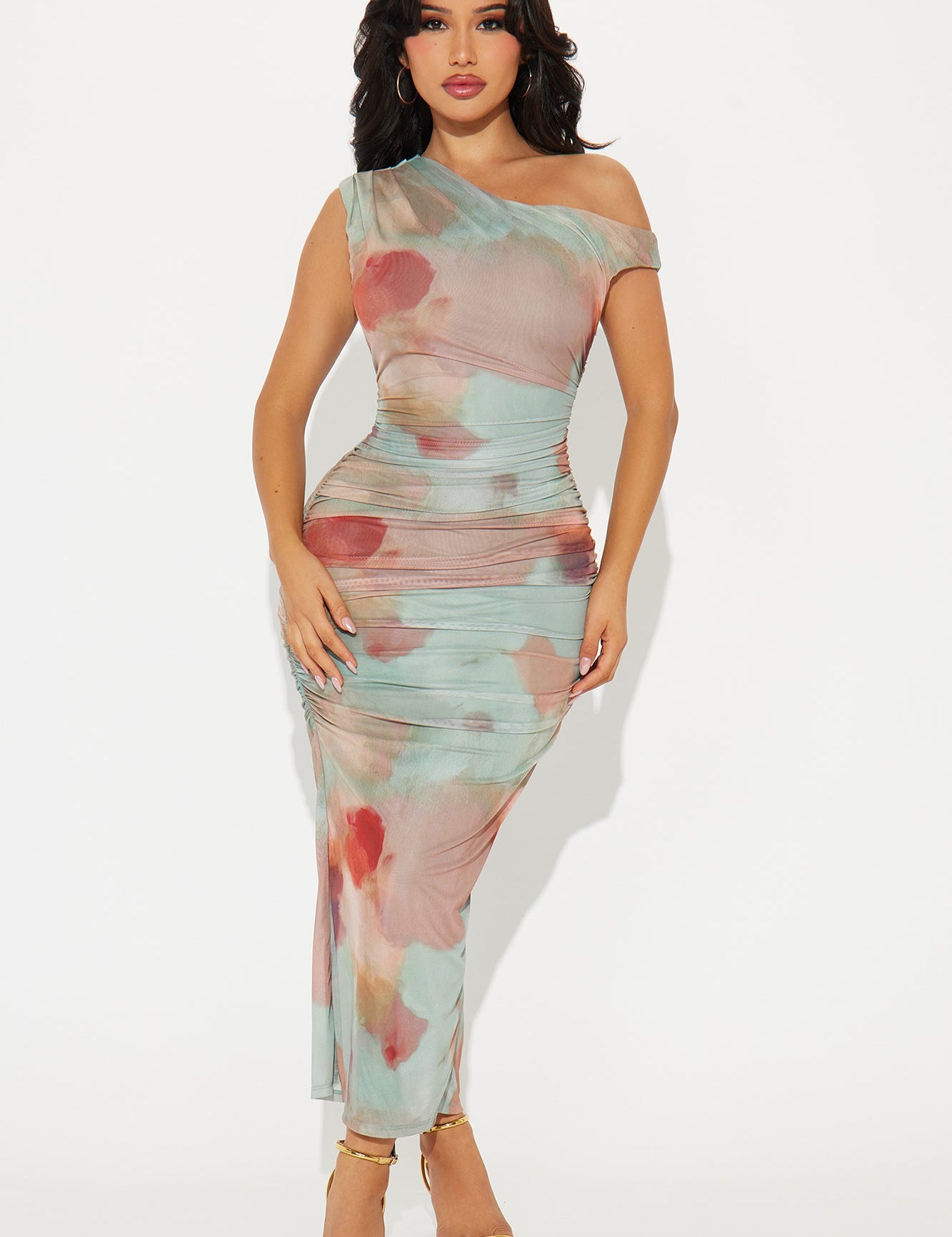 Mint Mesh Midi Jurk met Love Letters Print