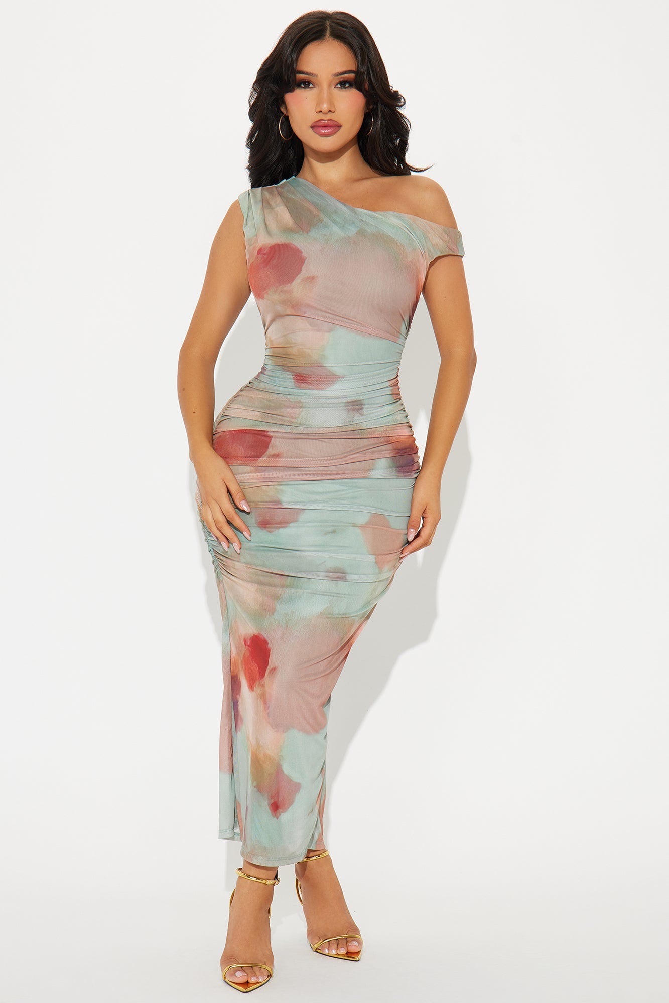 Mint Mesh Midi Jurk met Love Letters Print