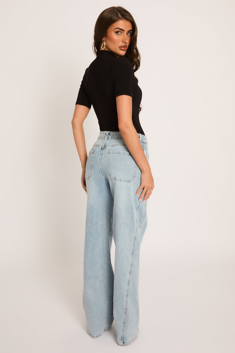 Zwarte Bodysuit met Schouderbreuk en Kanttrim - Carrie