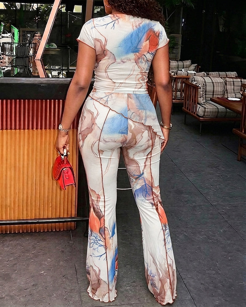 Vintage Print Set: Mesh Top & Flare Broek