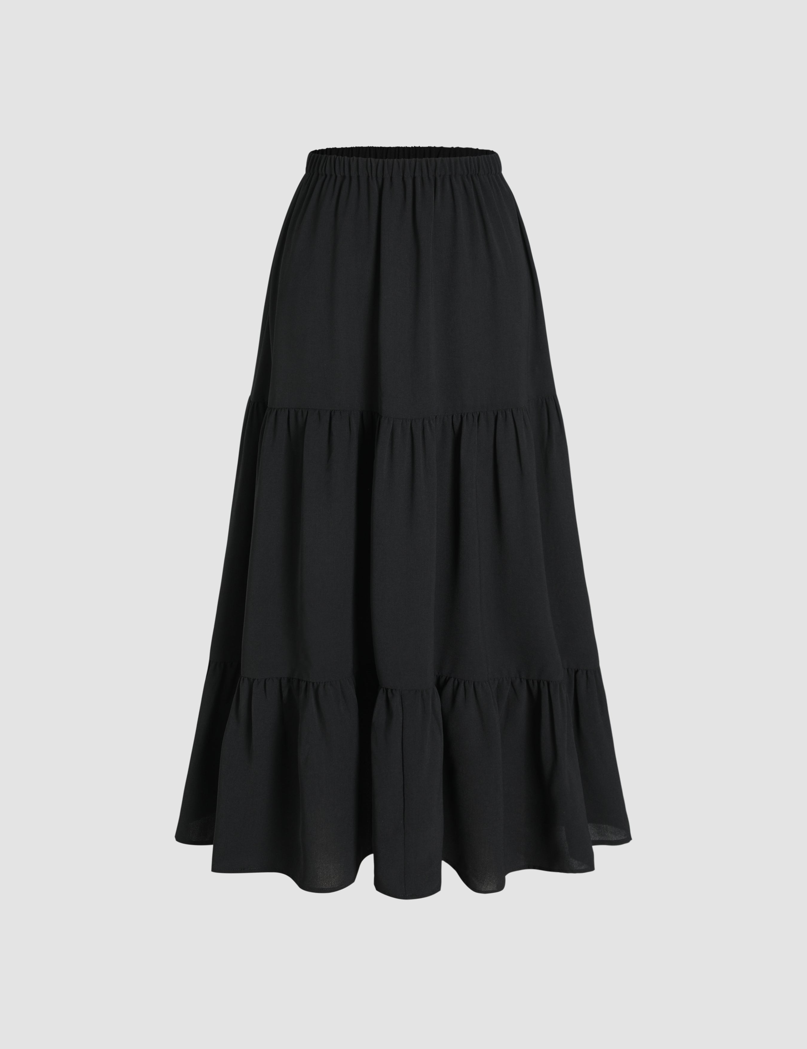 Effen Maxi Rok met Elastische Taille en Ruffles