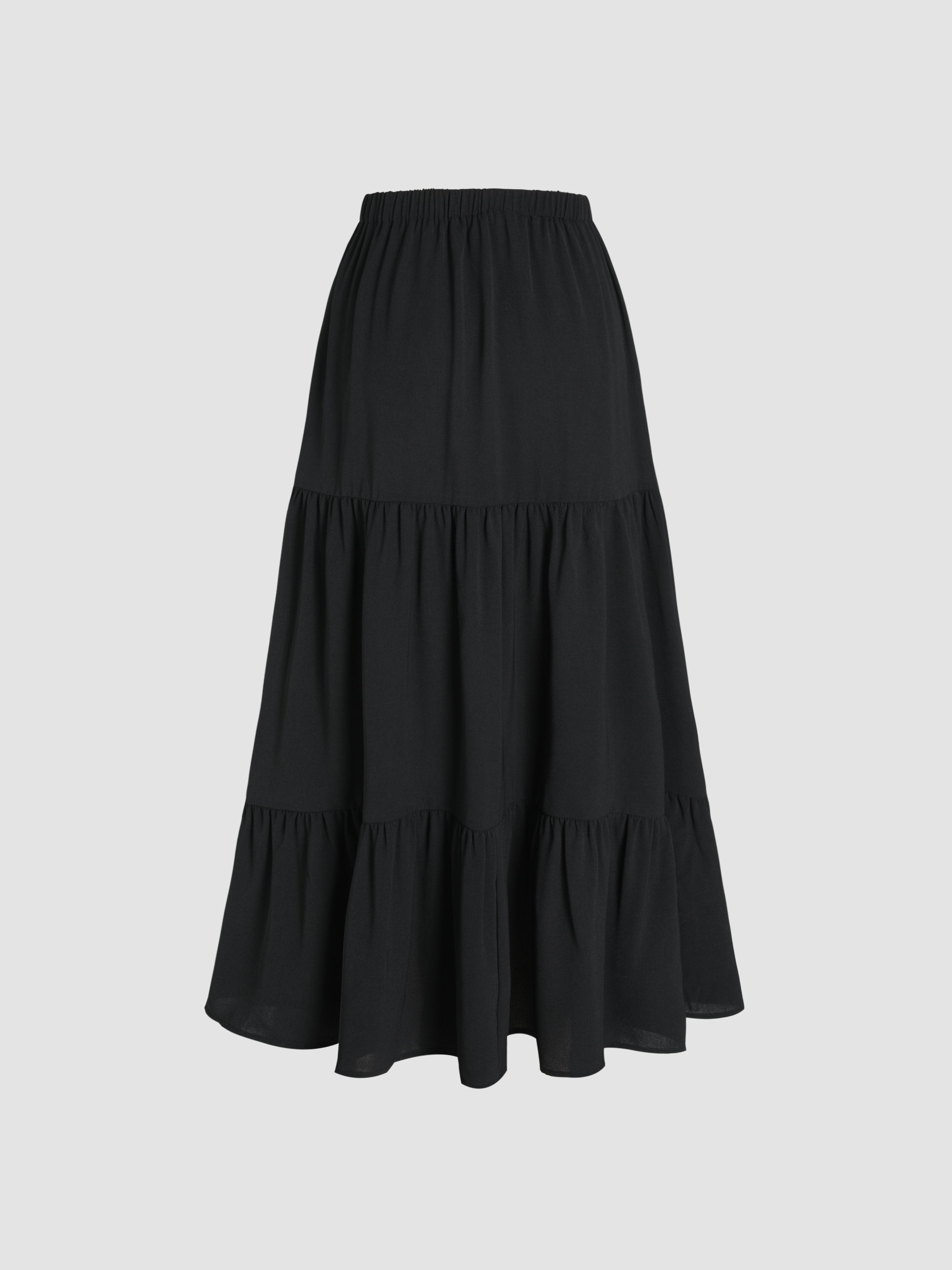 Effen Maxi Rok met Elastische Taille en Ruffles