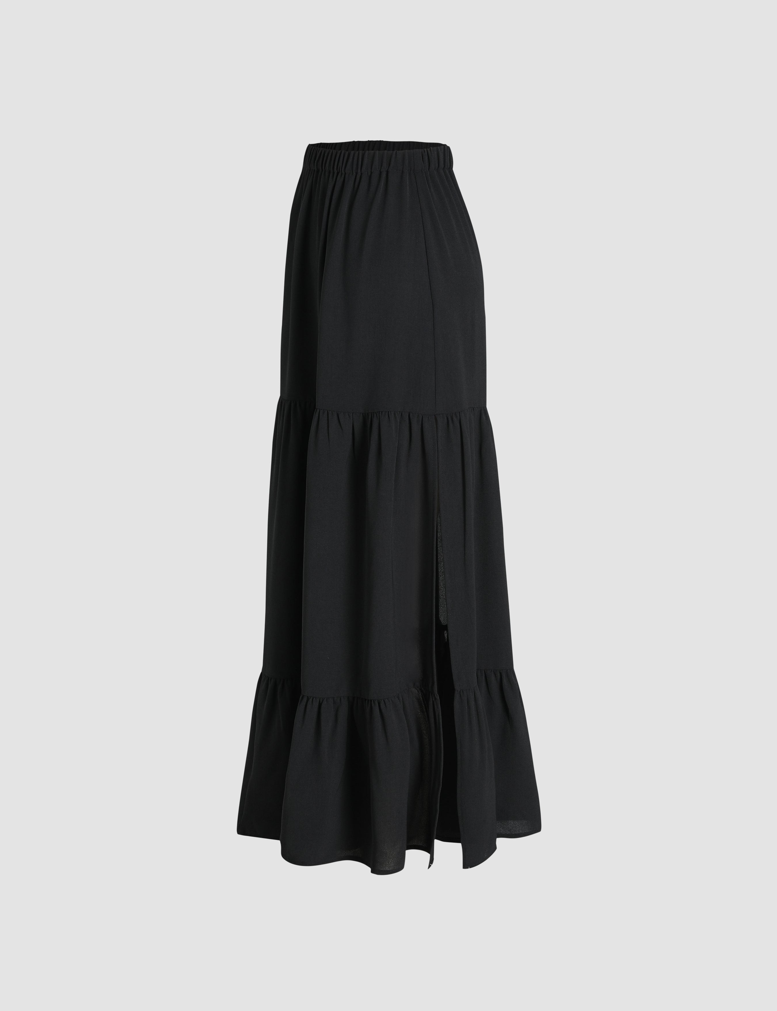 Effen Maxi Rok met Elastische Taille en Ruffles