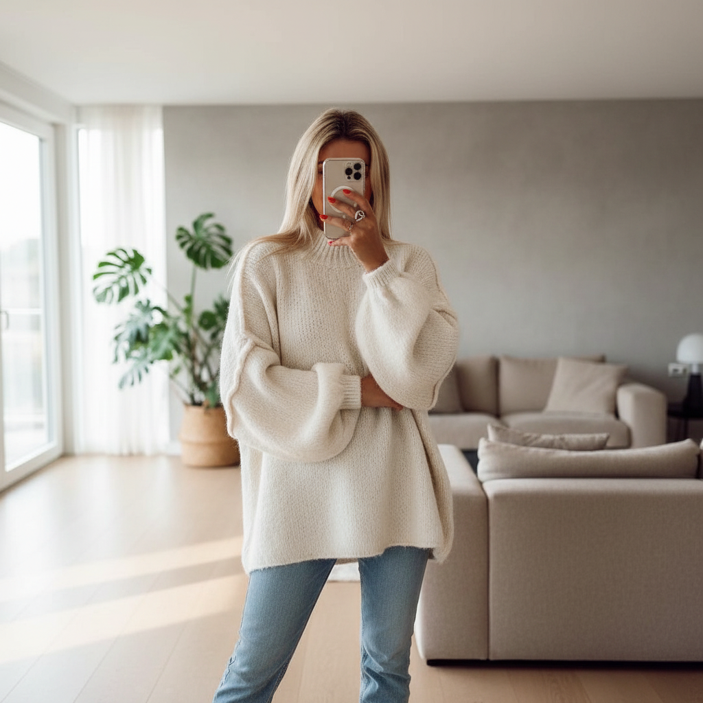 Oversized Gebreide Pullover voor Dames – Zachte Warme Trui met Losse Comfortabele Pasvorm