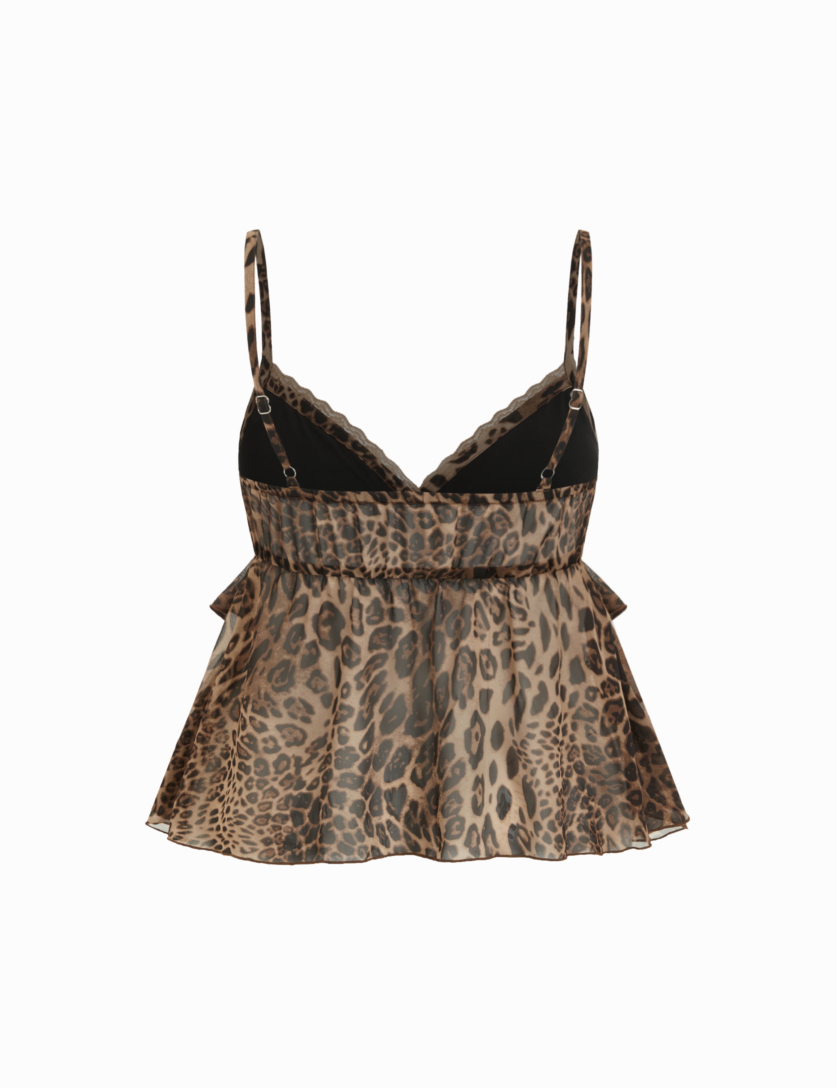 Luipaard Chiffon Cami Top met Kantrand - XS tot XXXL