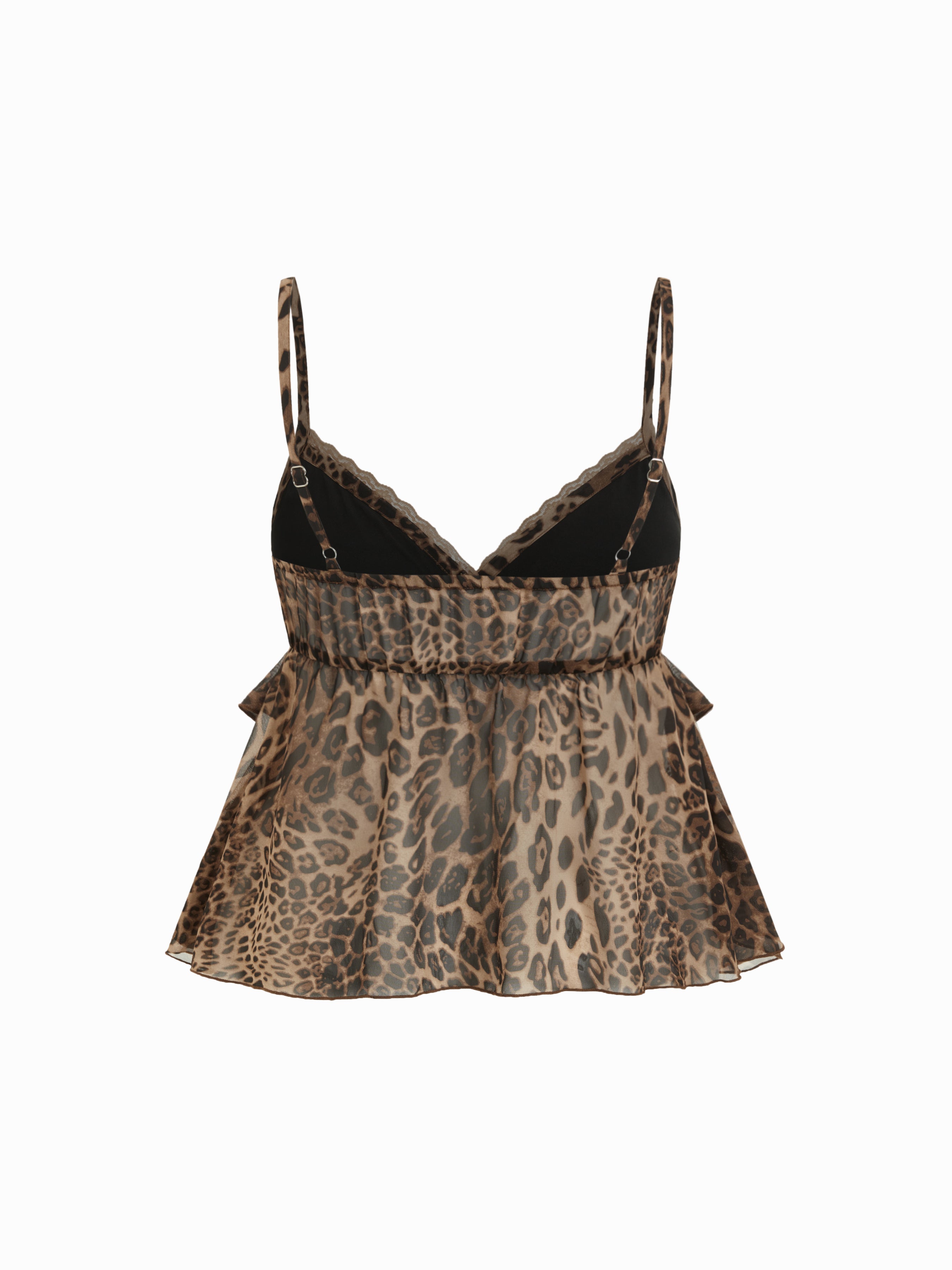 Luipaard Chiffon Cami Top met Kantrand - XS tot XXXL
