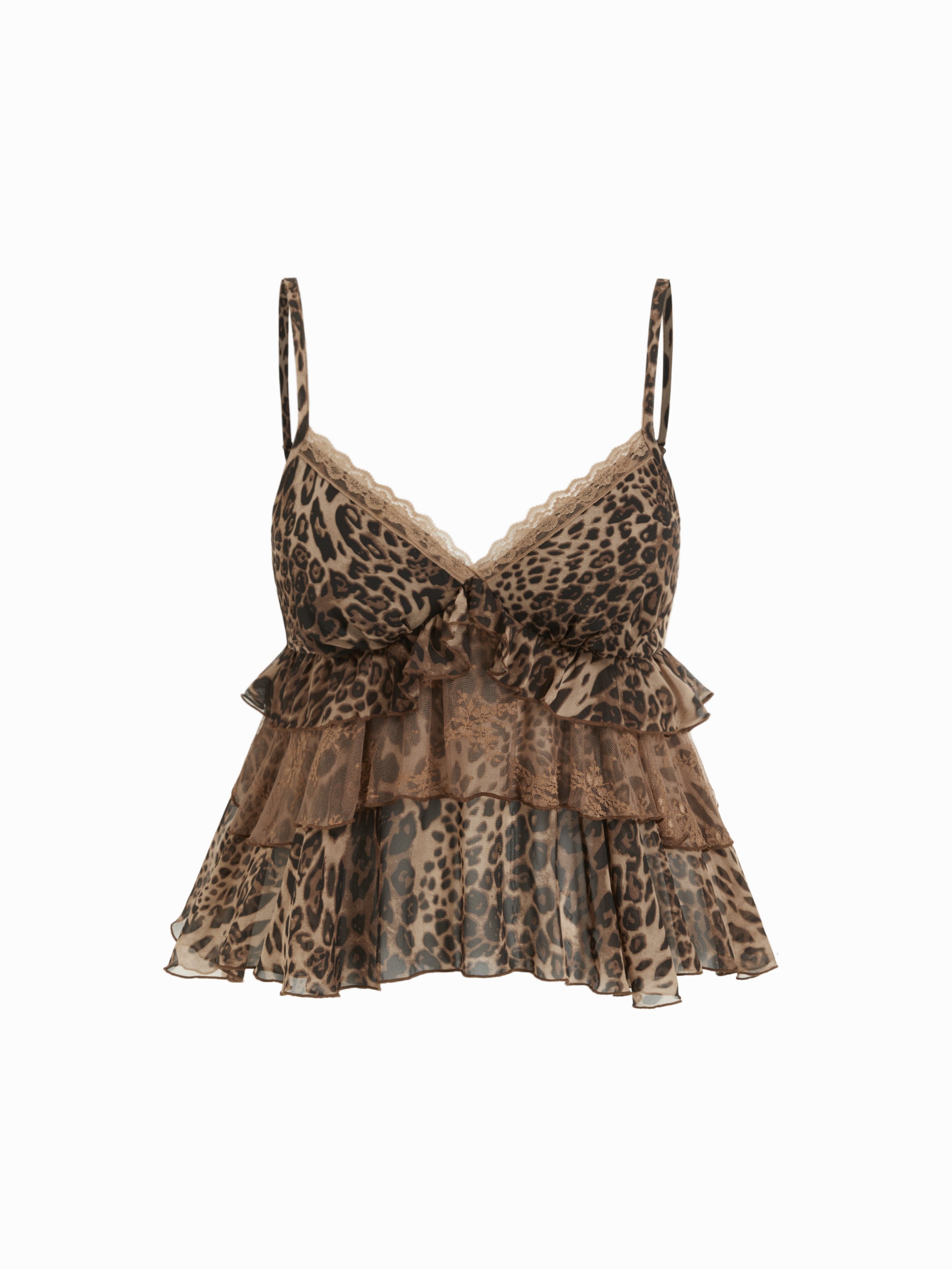 Luipaard Chiffon Cami Top met Kantrand - XS tot XXXL