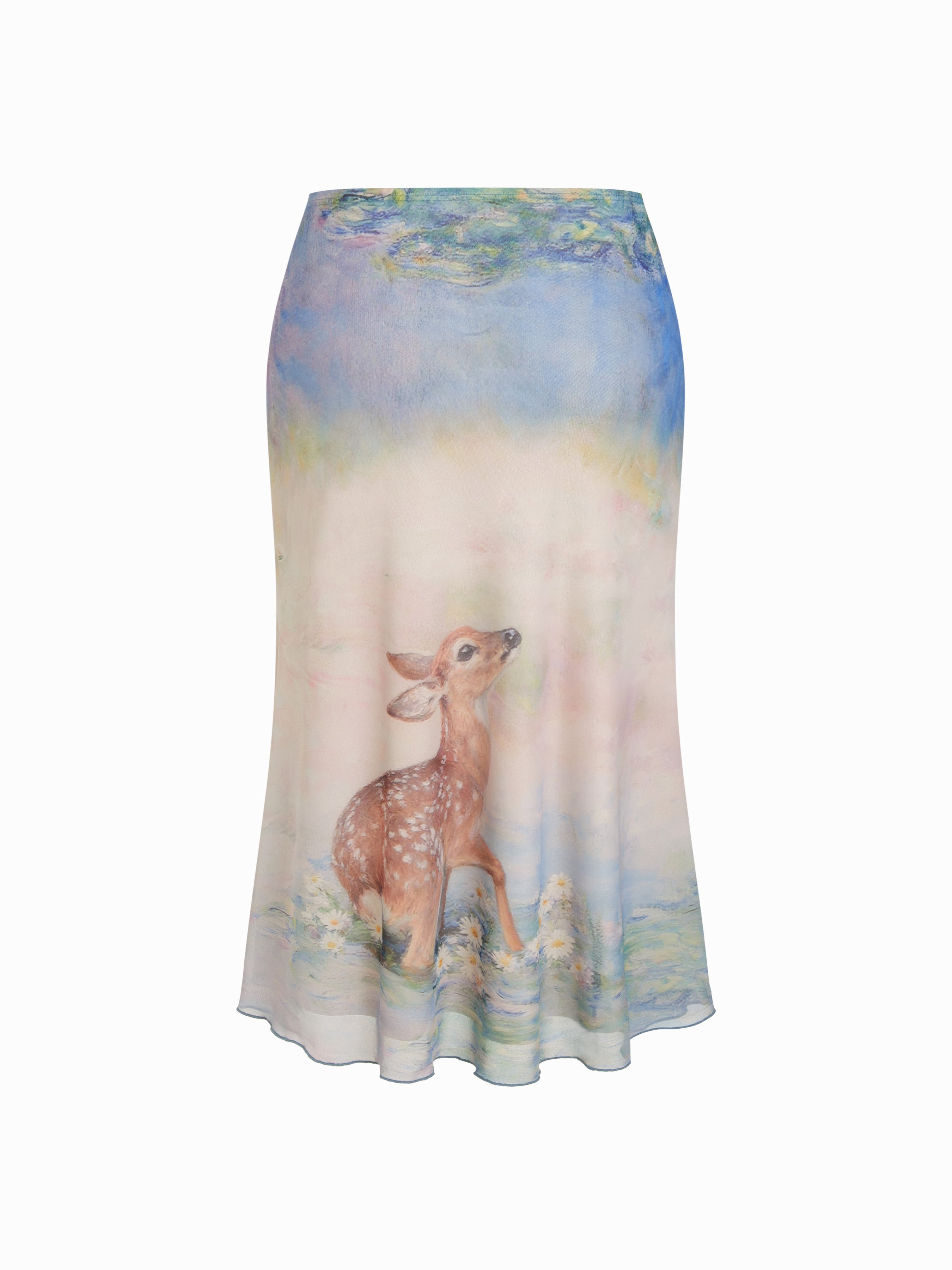 Mesh Schilderij-Print Mermaid Maxi Rok met Slabrand | Curve