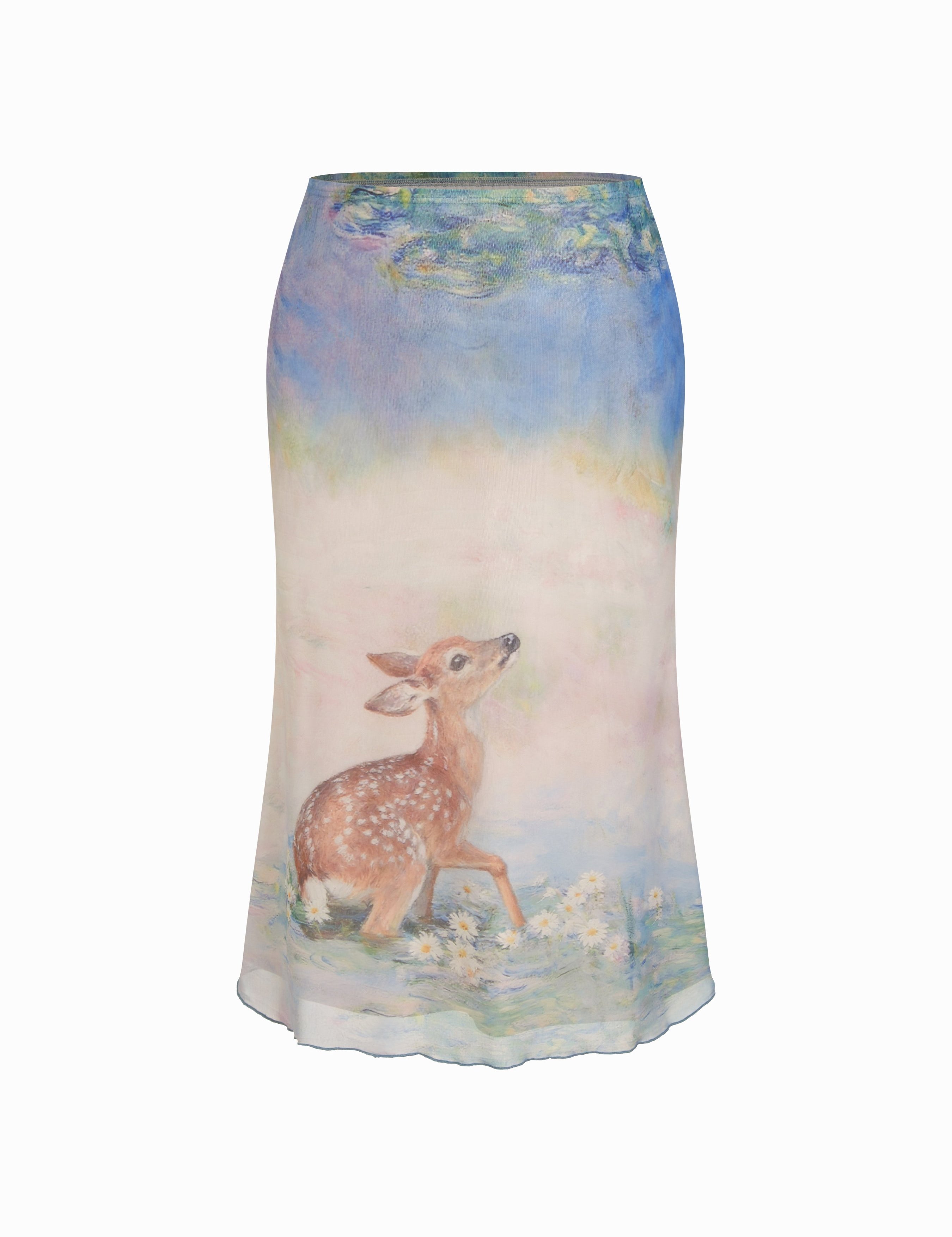 Mesh Schilderij-Print Mermaid Maxi Rok met Slabrand | Curve