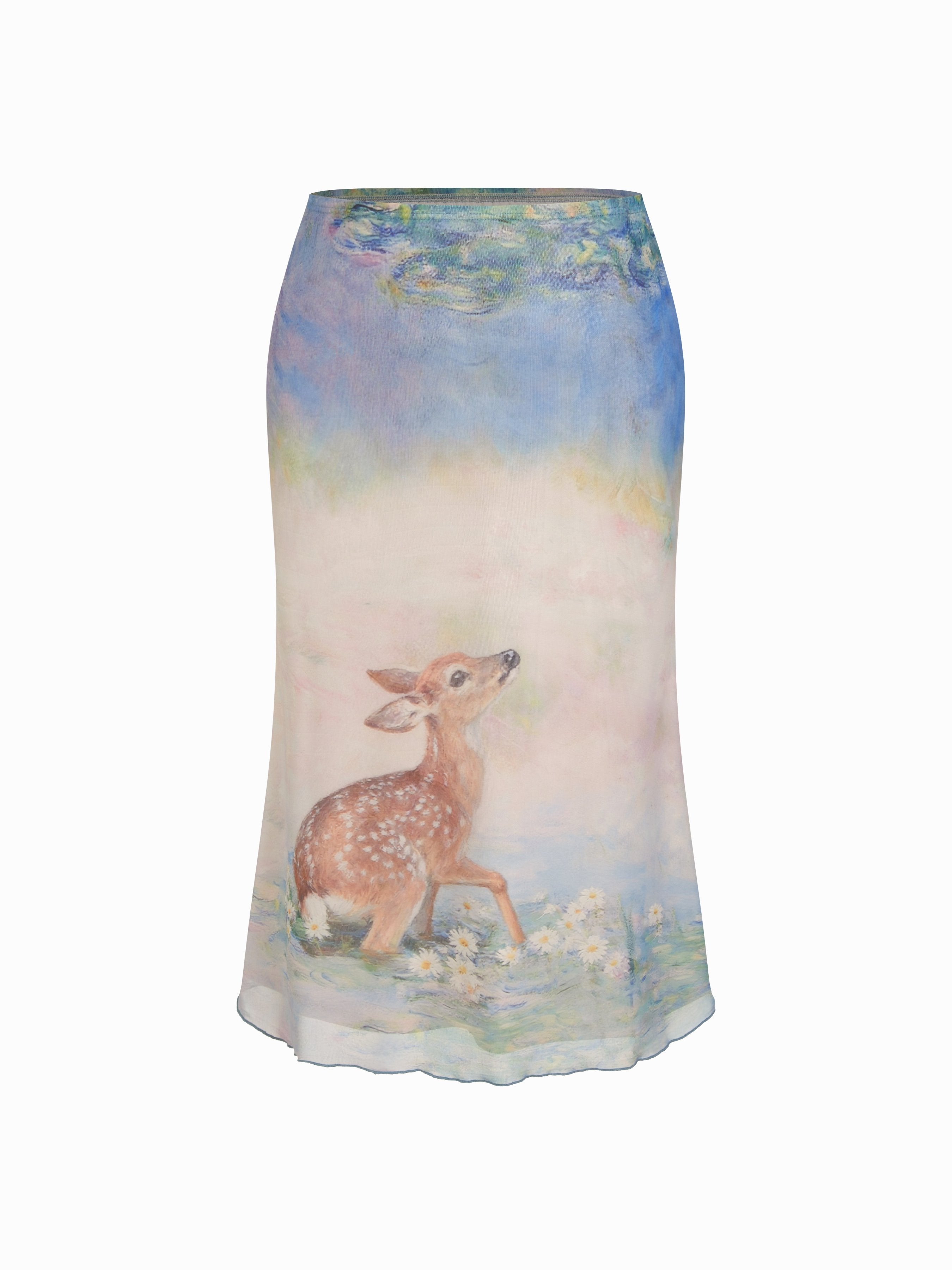 Mesh Schilderij-Print Mermaid Maxi Rok met Slabrand | Curve