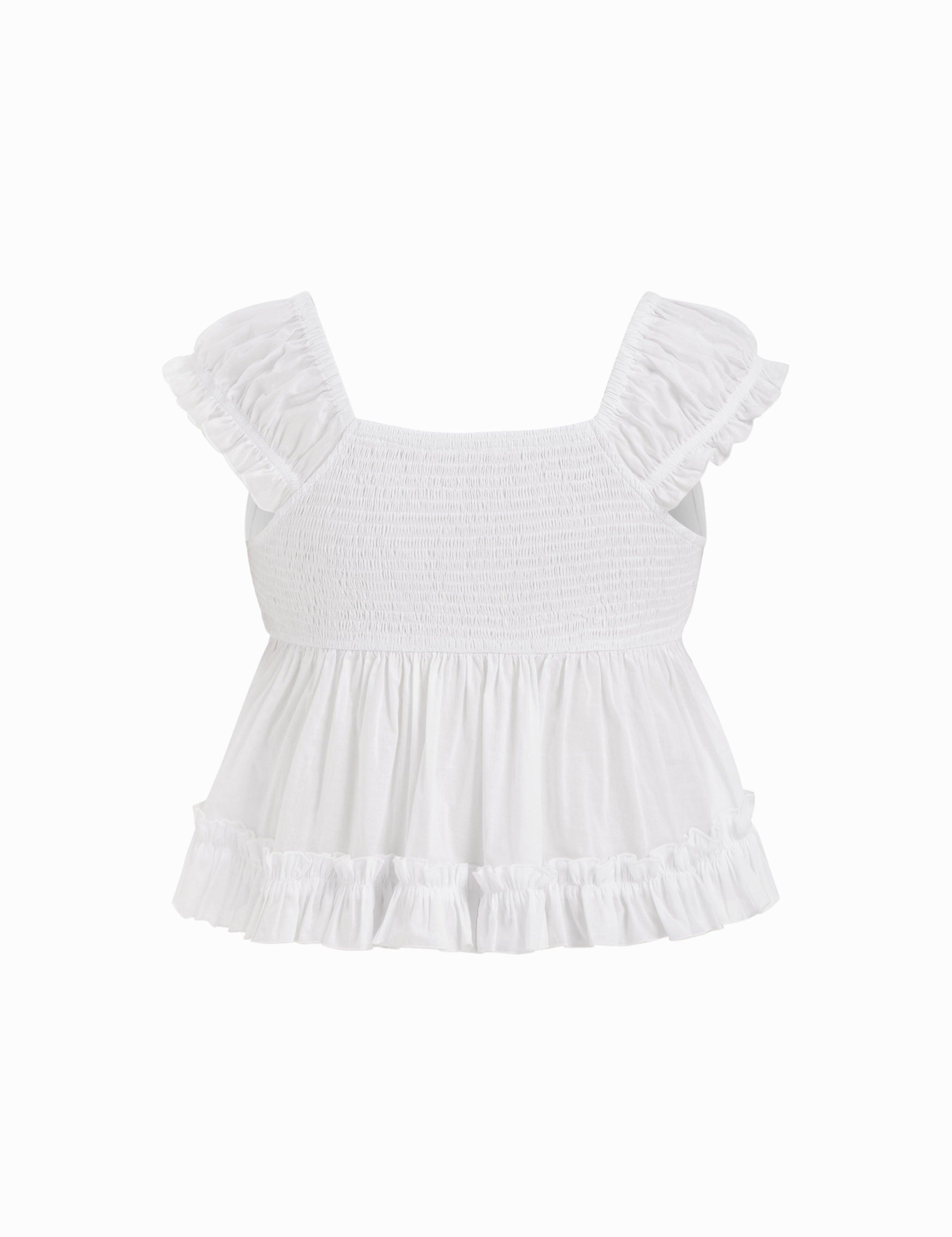 Katoen blouse met broderie anglaise ruffles – elegante zomer