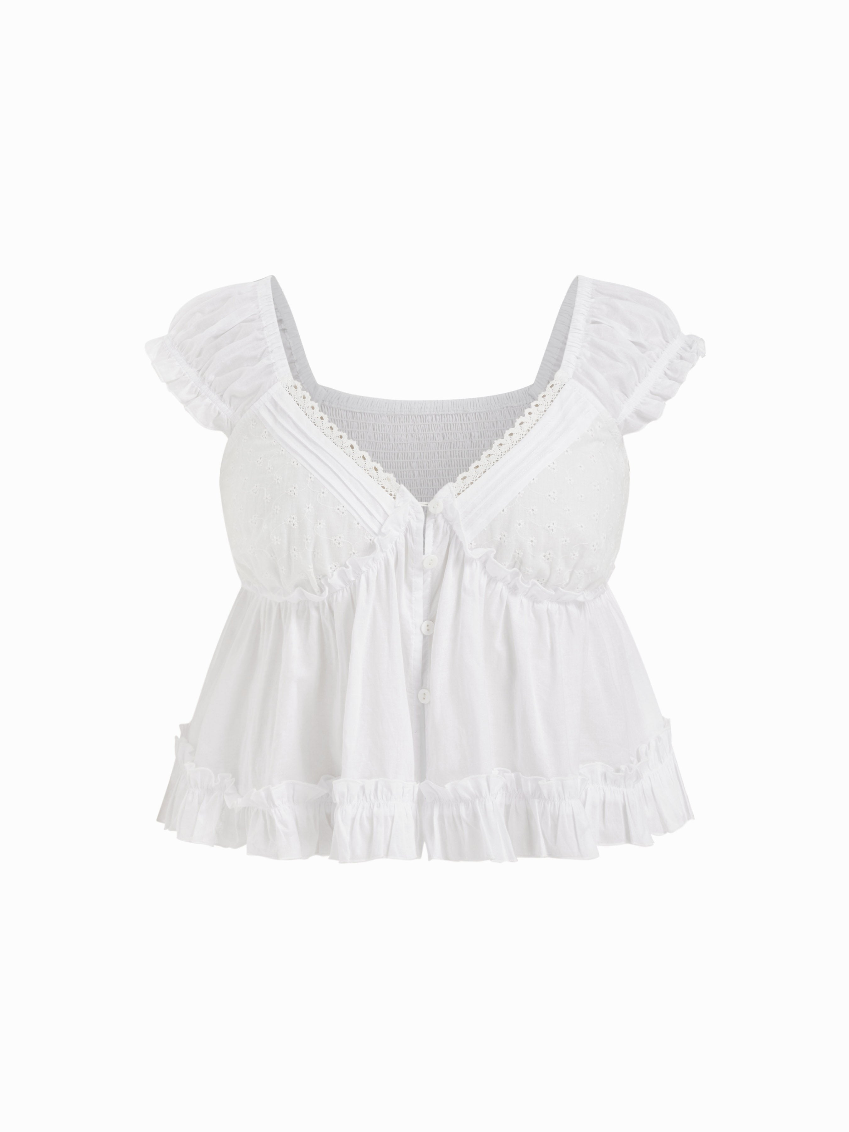 Katoen blouse met broderie anglaise ruffles – elegante zomer