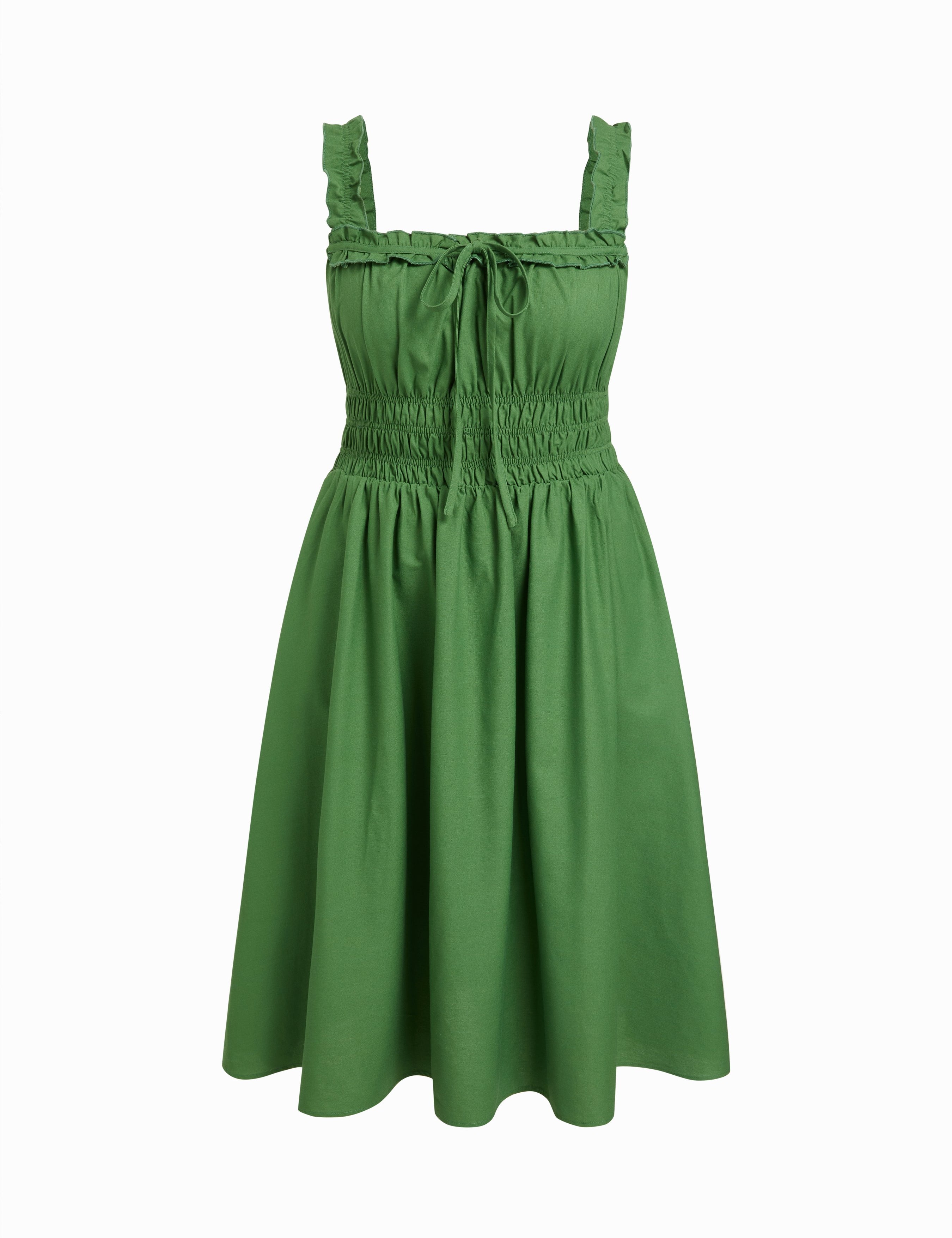 Linnen Mix Cami Midi Jurk met Knoopdetail en Sla-rand Curve