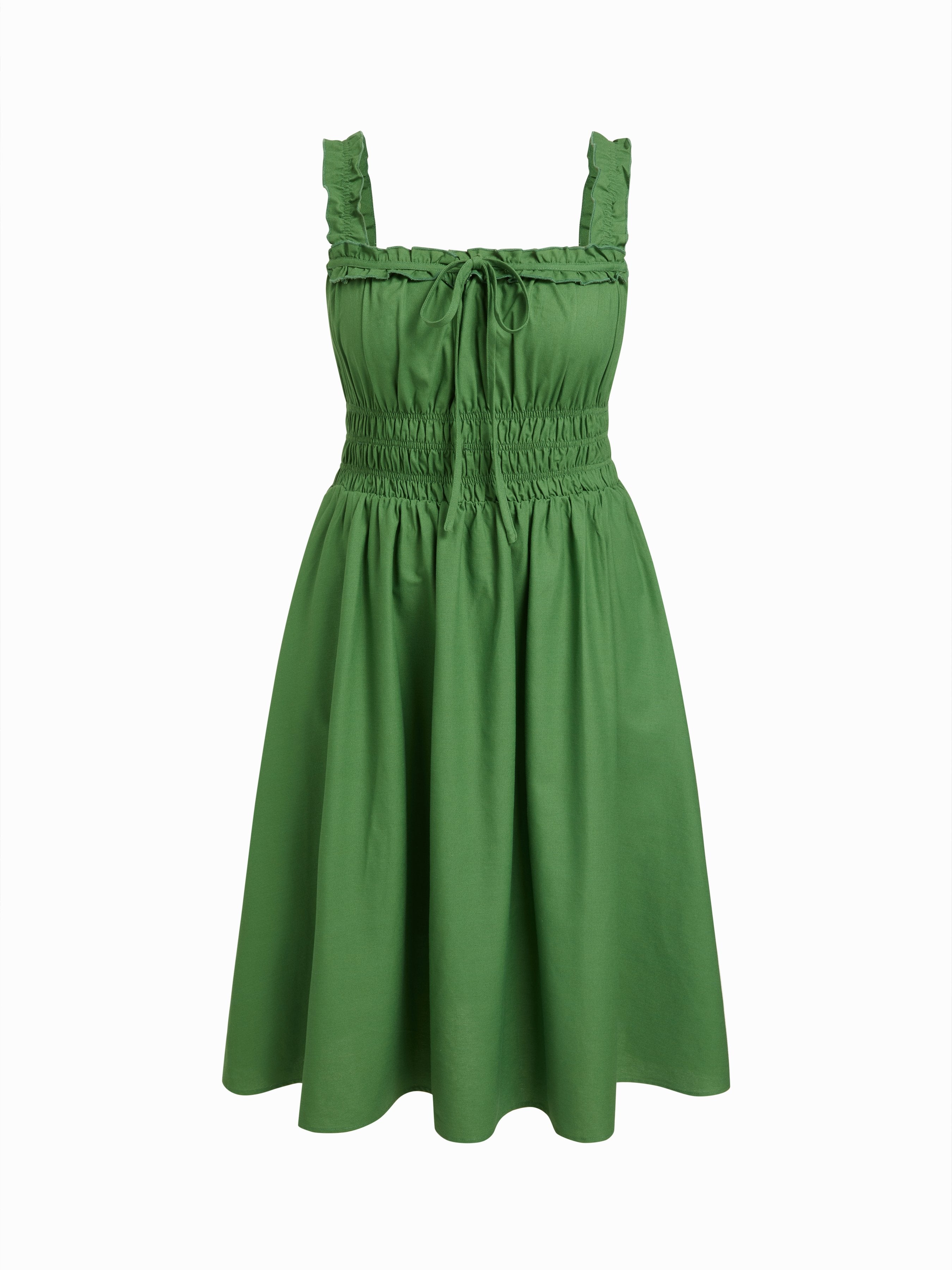 Linnen Mix Cami Midi Jurk met Knoopdetail en Sla-rand Curve