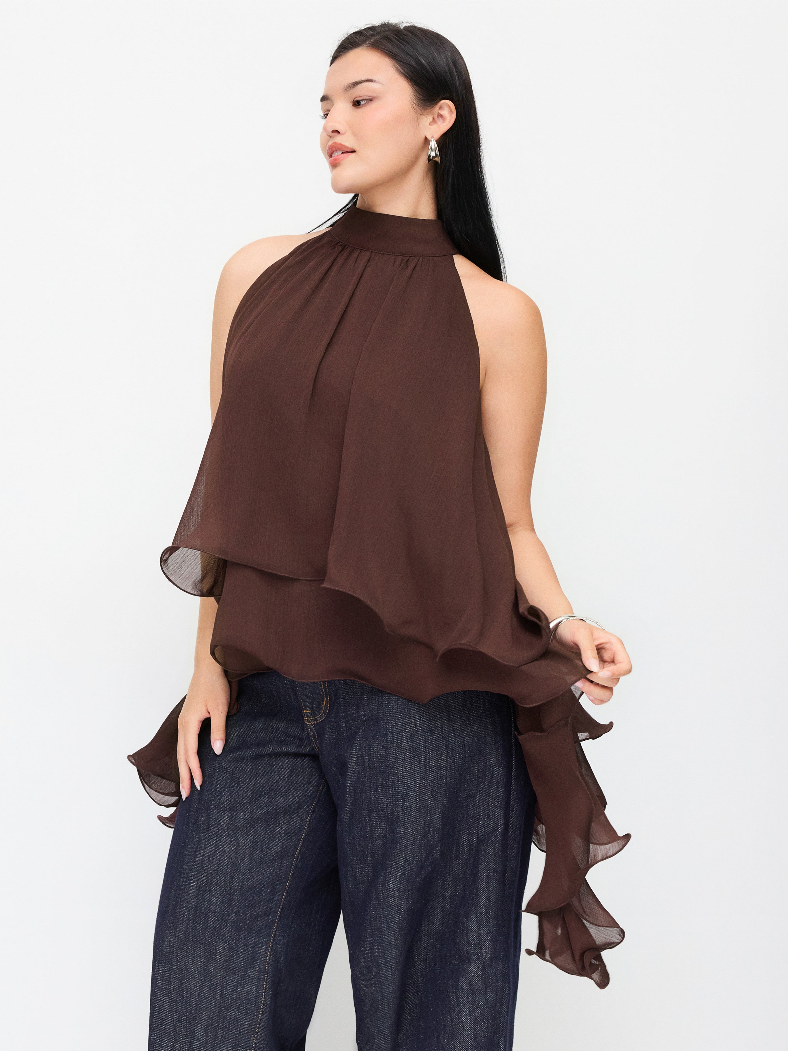 Chiffon Halter Blouse met Ruche Zoom - Elegante Zomer Look