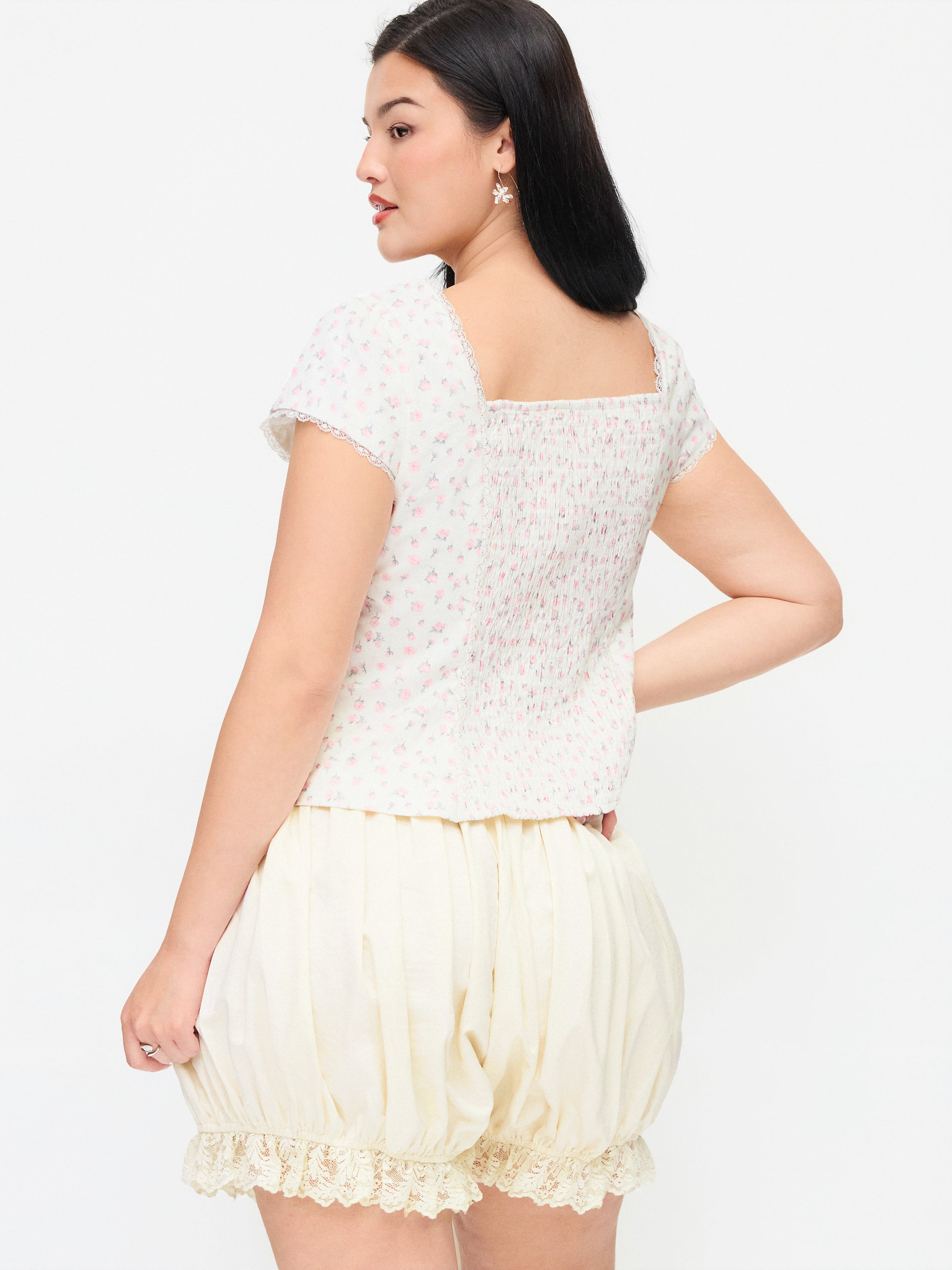 Kanten Bloomer Short met Bubbelzoom Middelhoge Taille