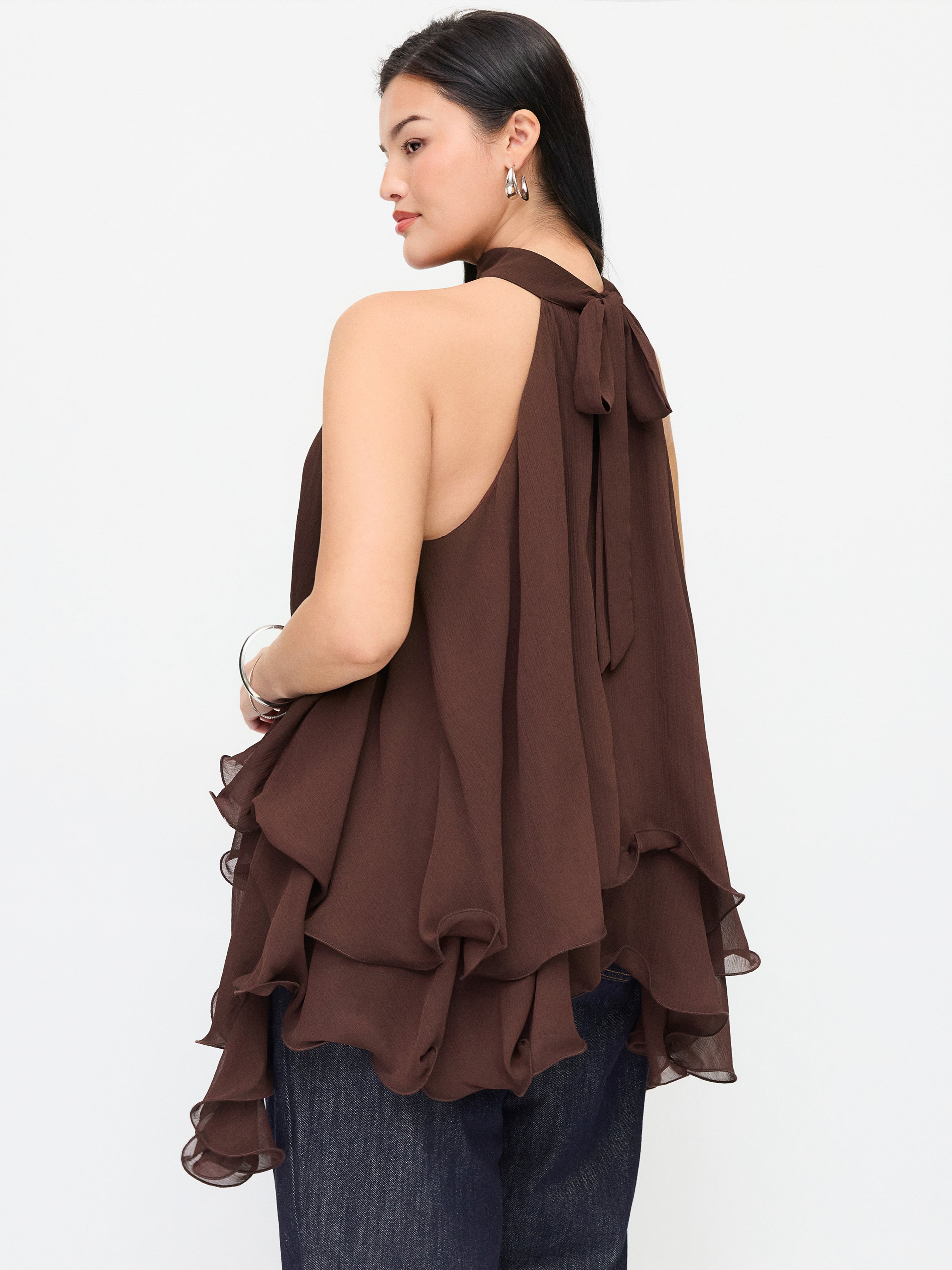 Chiffon Halter Blouse met Ruche Zoom - Elegante Zomer Look