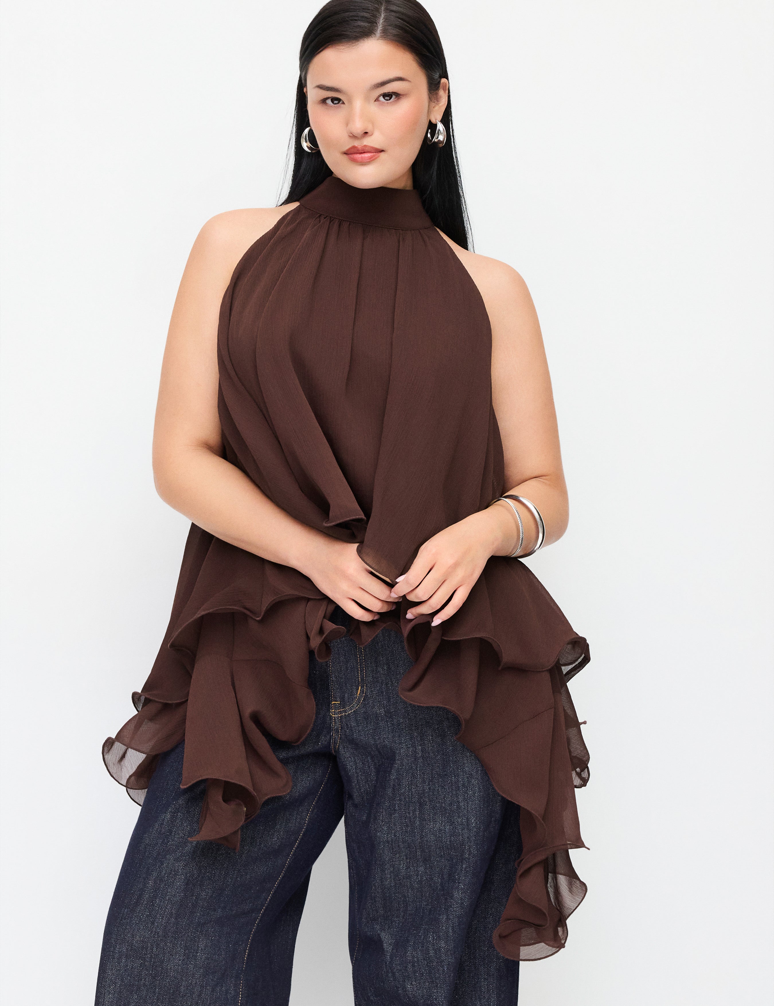 Chiffon Halter Blouse met Ruche Zoom - Elegante Zomer Look