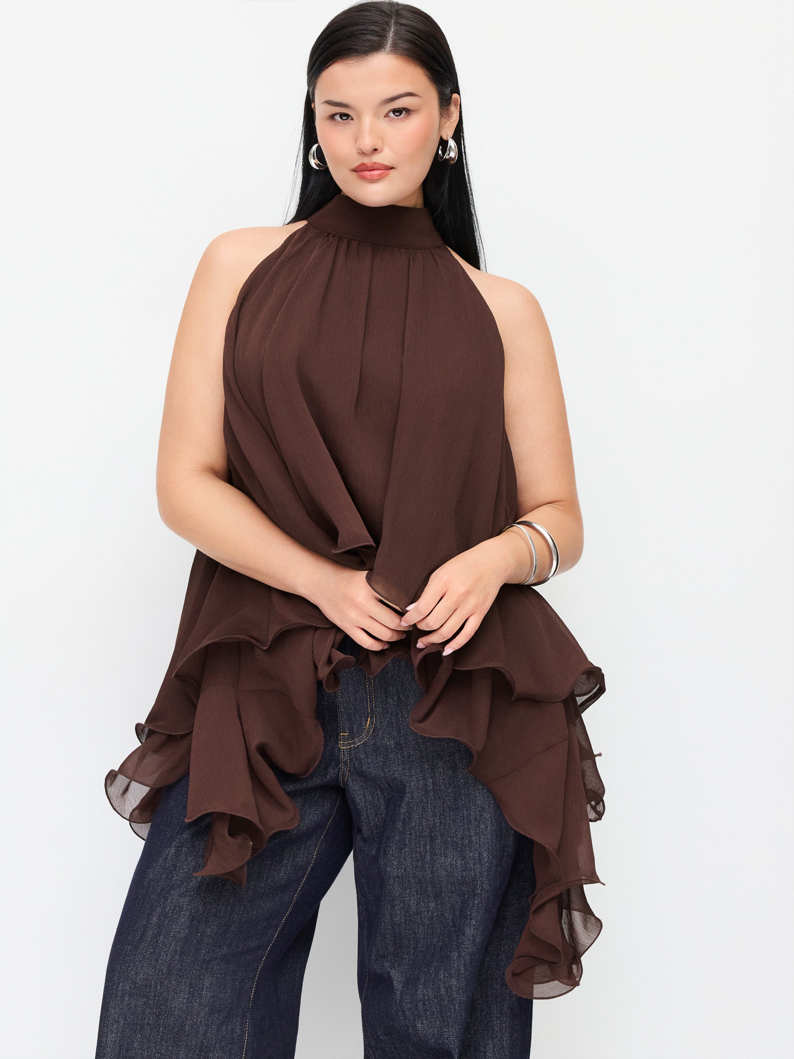 Chiffon Halter Blouse met Ruche Zoom - Elegante Zomer Look