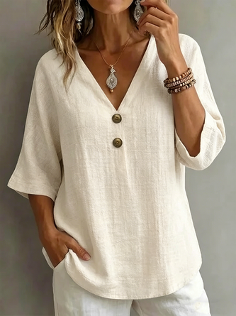 Halfmouw Blouse Losjes Vallend Casual Dames