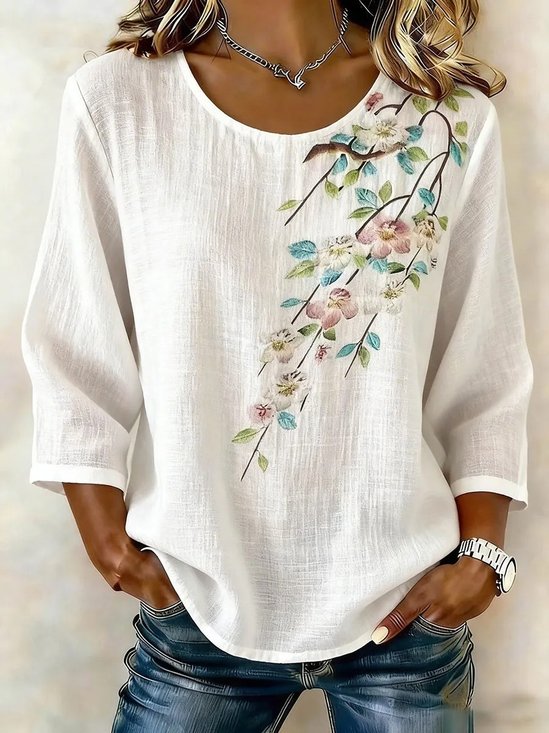 Ronde Hals Blouse met 3D Print en Korte Mouw – Luchtig & Wij