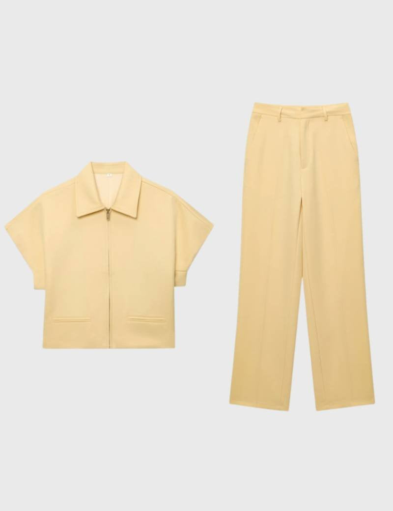 2-Delige Set Dames - Korte Jas met Wijde Broek | Modern — Geel