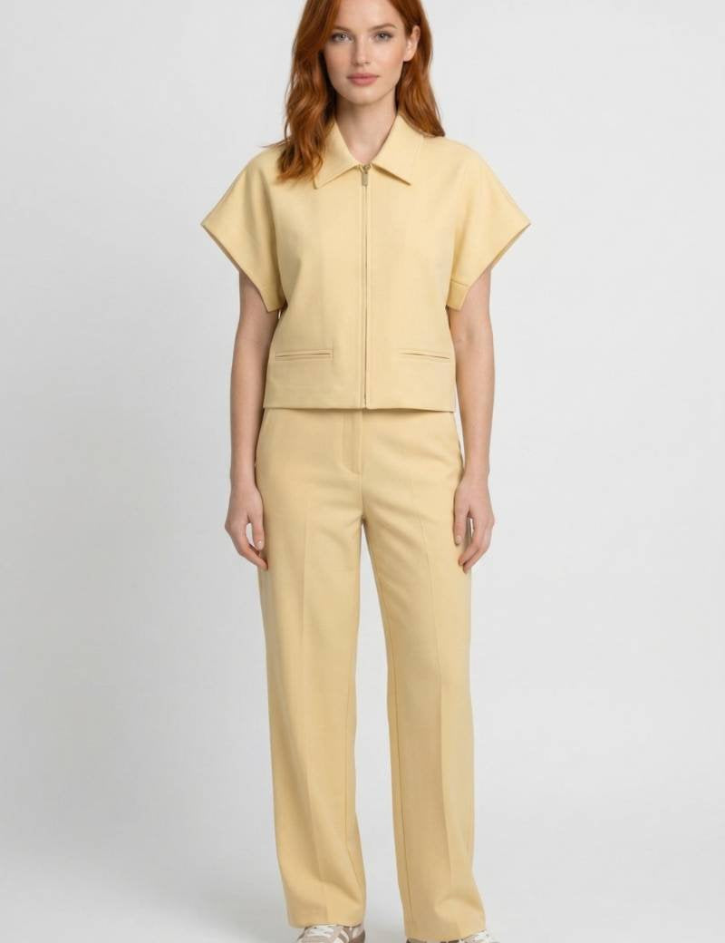 2-Delige Set Dames - Korte Jas met Wijde Broek | Modern — Geel