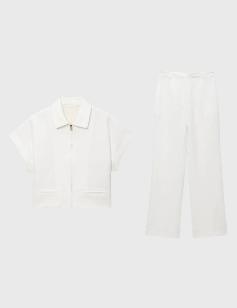 2-Delige Set Dames - Korte Jas met Wijde Broek | Modern — Wit