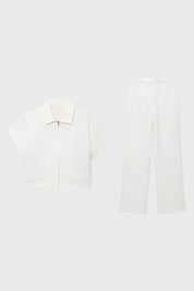 2-Delige Set Dames - Korte Jas met Wijde Broek | Modern — Wit