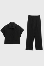 2-Delige Set Dames - Korte Jas met Wijde Broek | Modern — Zwart