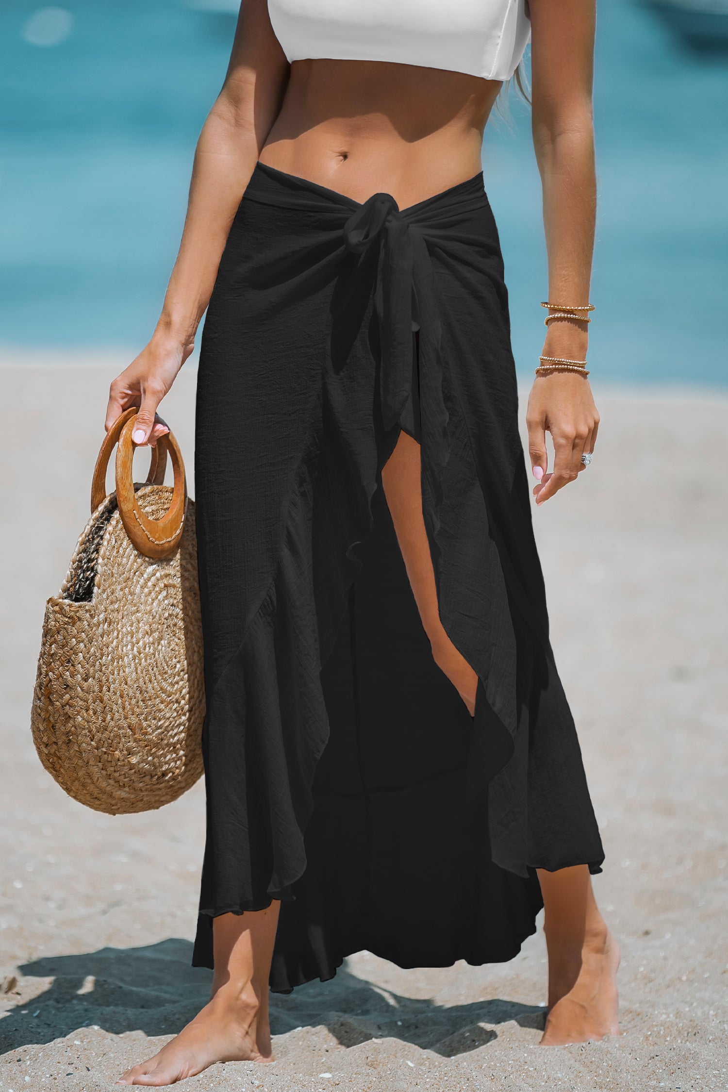 Zwarte Midi Sarong met Zijstrik – Strandrok Dames