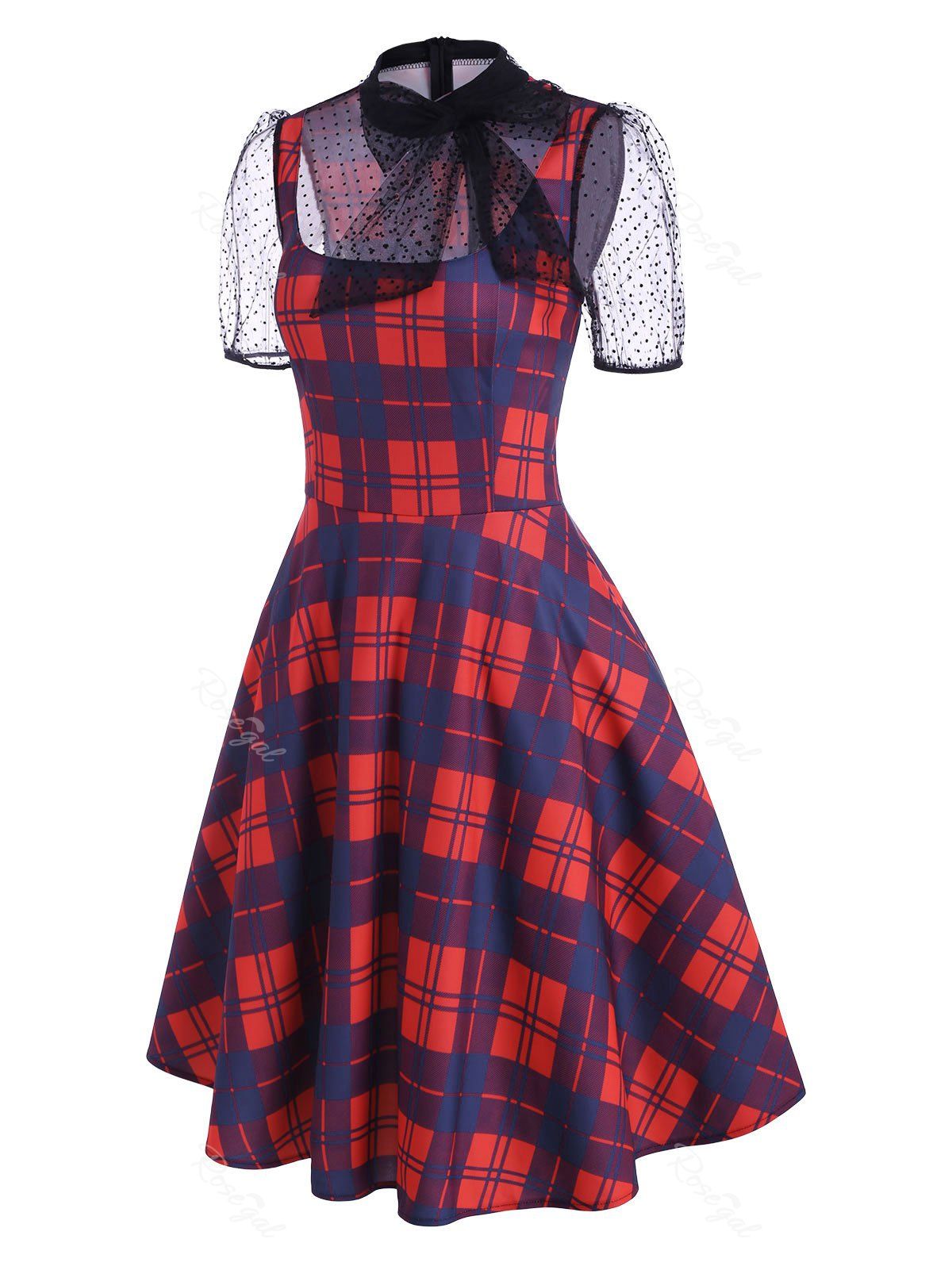 Plaid Mesh Swiss Dot Sheer Vintage Dress